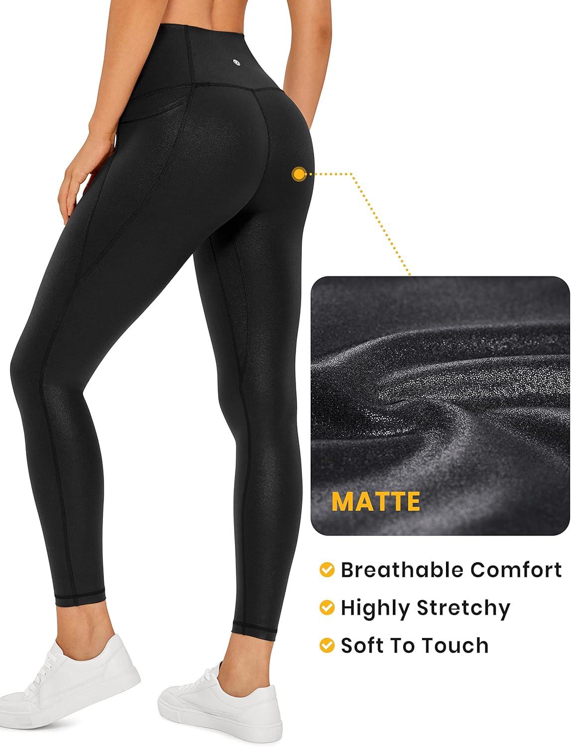 imageCRZ YOGA Womens Butterluxe Matte Faux Leather Leggings 25quot High Waisted Buttery Soft Lounge Pockets LeggingsFaux Leather Black