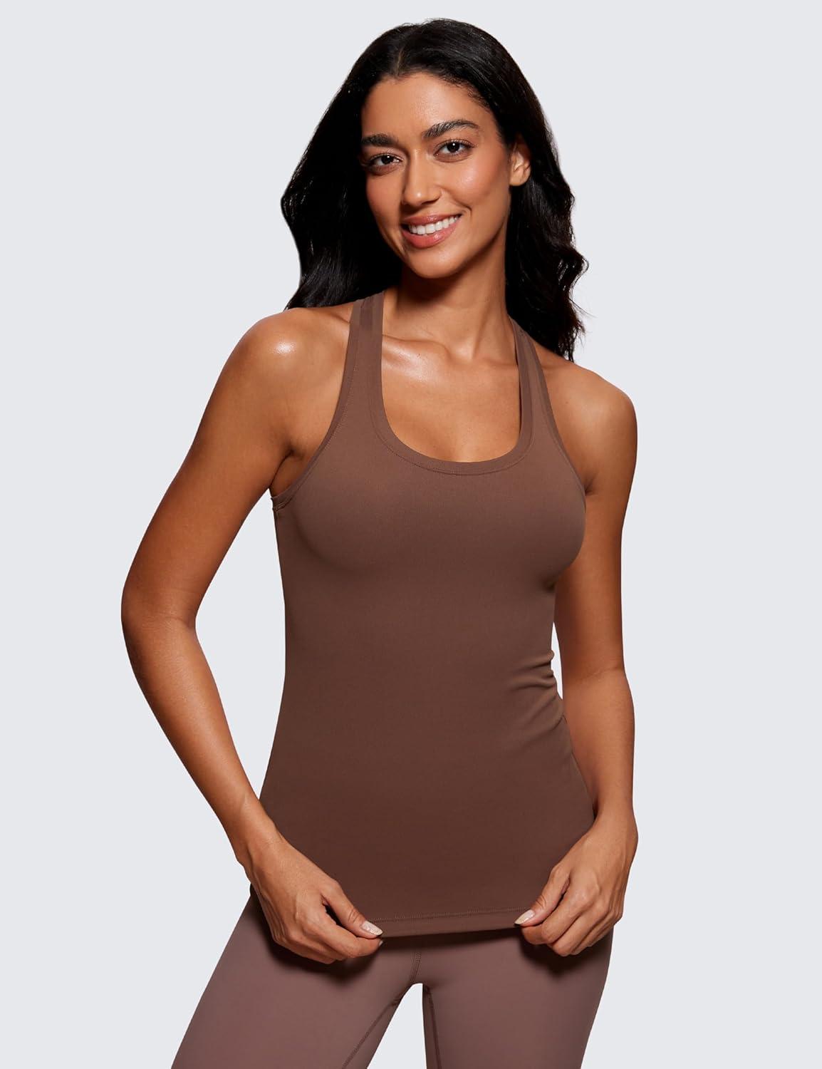 imageCRZ YOGA Womens Butterluxe Yoga Workout Tank Tops Racerback Sleeveless Camisole Athletic Gym ShirtsCoffee Brown