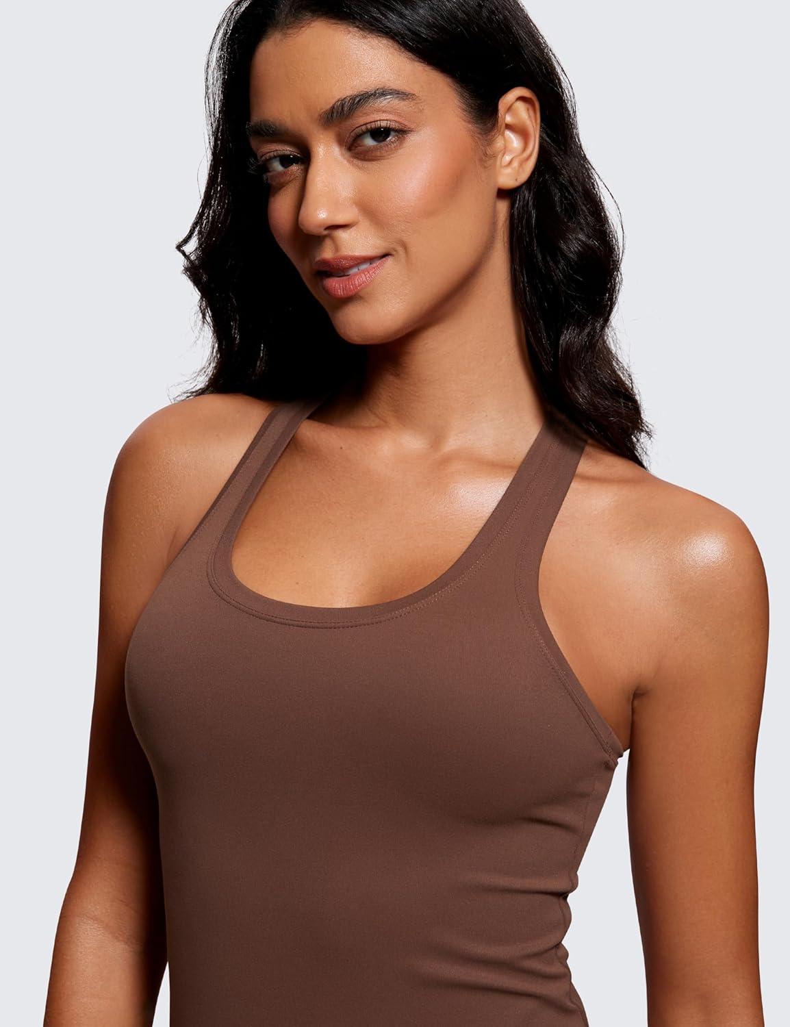 imageCRZ YOGA Womens Butterluxe Yoga Workout Tank Tops Racerback Sleeveless Camisole Athletic Gym ShirtsCoffee Brown