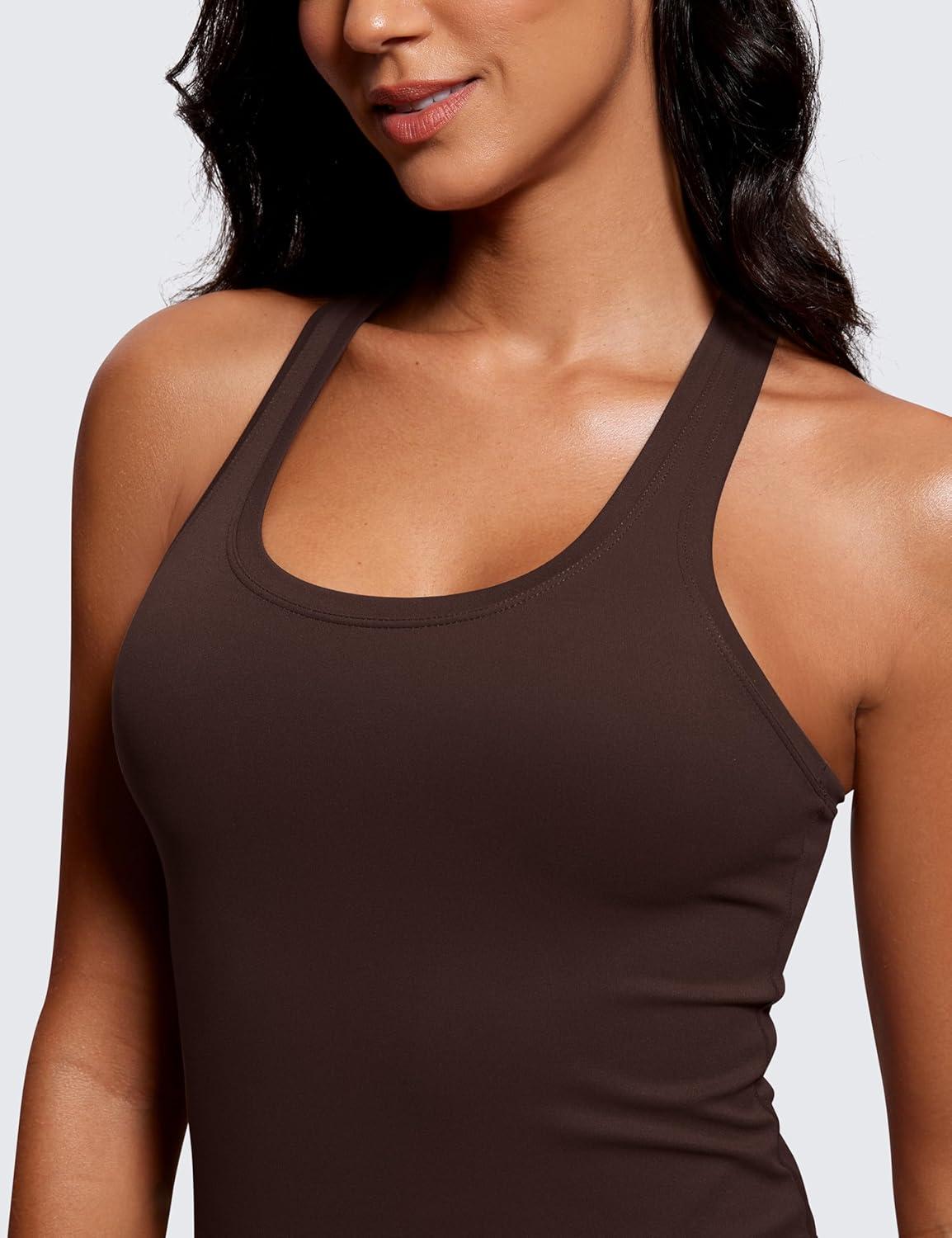 imageCRZ YOGA Womens Butterluxe Yoga Workout Tank Tops Racerback Sleeveless Camisole Athletic Gym ShirtsHot Fudge Brown
