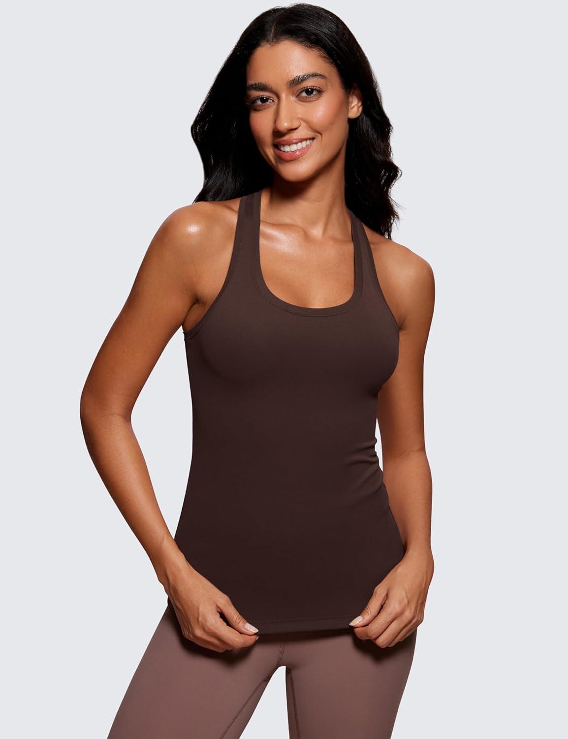 imageCRZ YOGA Womens Butterluxe Yoga Workout Tank Tops Racerback Sleeveless Camisole Athletic Gym ShirtsHot Fudge Brown