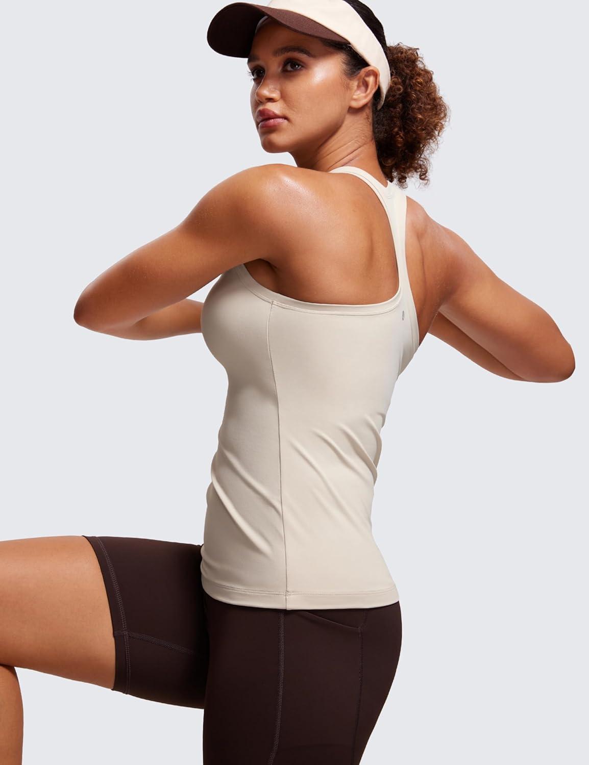 imageCRZ YOGA Womens Butterluxe Yoga Workout Tank Tops Racerback Sleeveless Camisole Athletic Gym ShirtsMojave Tan
