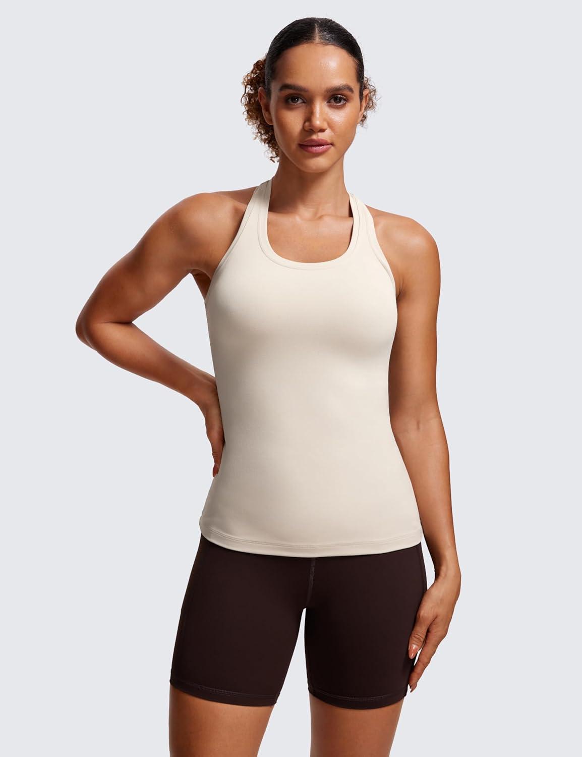 imageCRZ YOGA Womens Butterluxe Yoga Workout Tank Tops Racerback Sleeveless Camisole Athletic Gym ShirtsMojave Tan