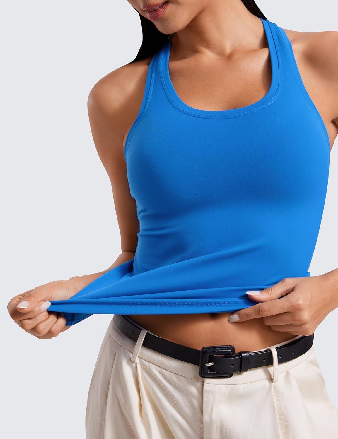 imageCRZ YOGA Womens Butterluxe Yoga Workout Tank Tops Racerback Sleeveless Camisole Athletic Gym ShirtsSparkle Blue