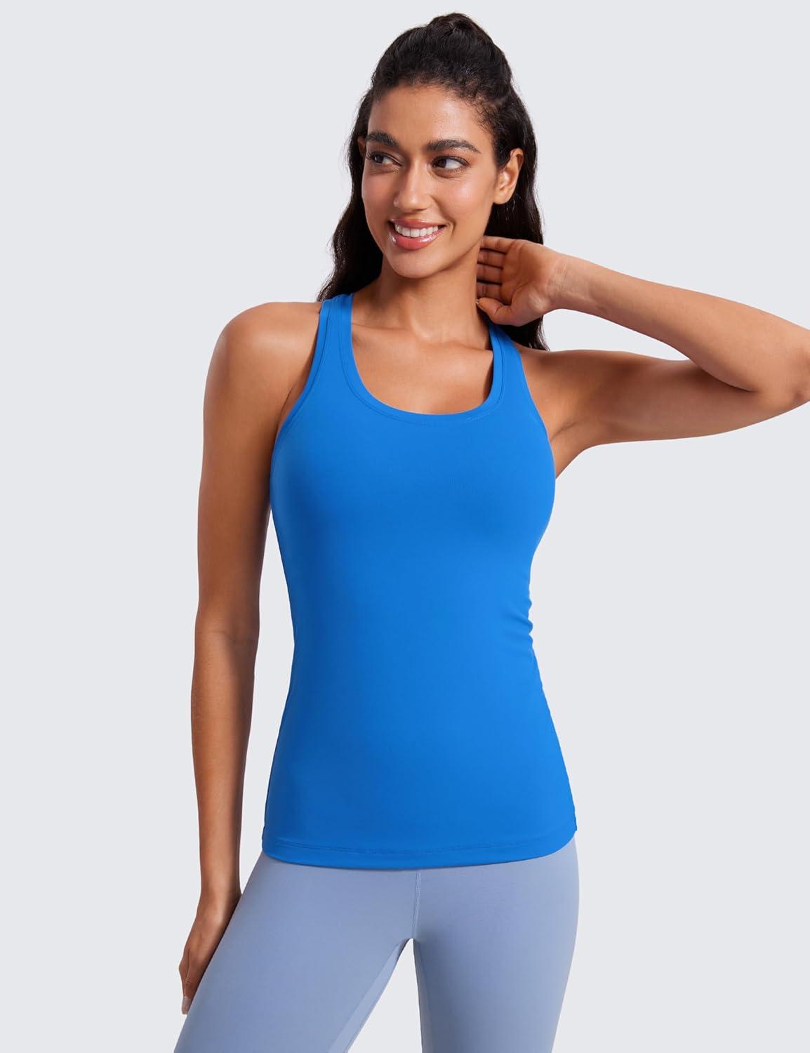 imageCRZ YOGA Womens Butterluxe Yoga Workout Tank Tops Racerback Sleeveless Camisole Athletic Gym ShirtsSparkle Blue