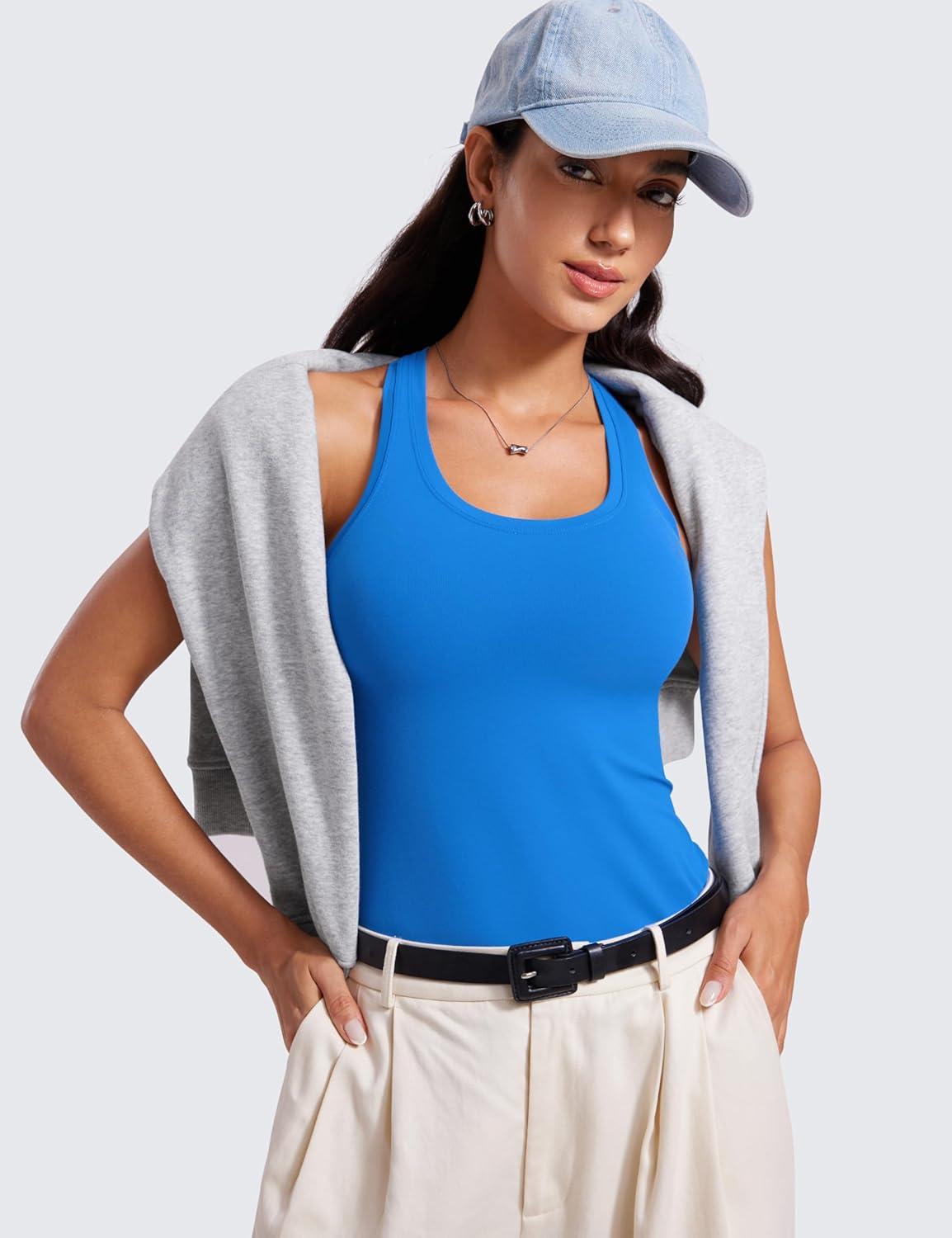 imageCRZ YOGA Womens Butterluxe Yoga Workout Tank Tops Racerback Sleeveless Camisole Athletic Gym ShirtsSparkle Blue