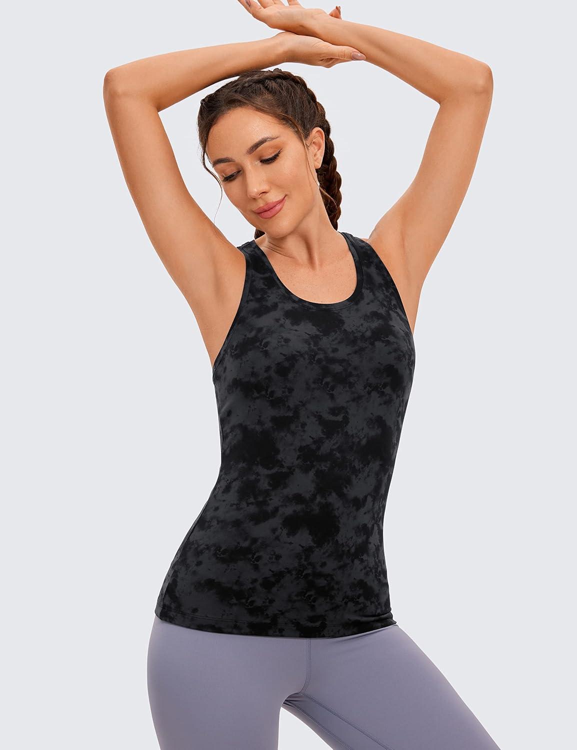 imageCRZ YOGA Womens Butterluxe Yoga Workout Tank Tops Racerback Sleeveless Camisole Athletic Gym ShirtsTie Dye Smoke Ink