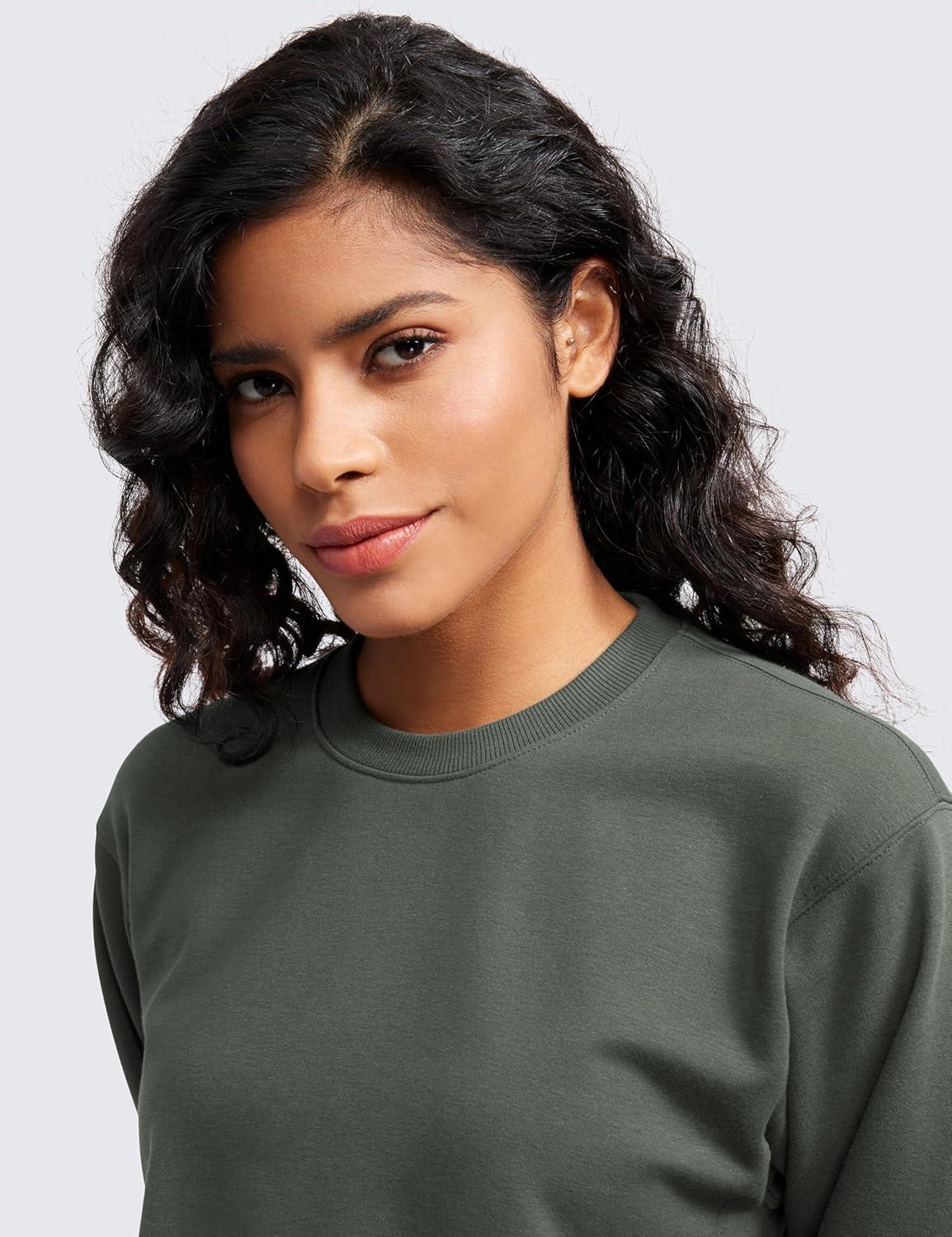 imageCRZ YOGA Womens Fleece Cropped Sweatshirts Crewneck Long Sleeve Double Raw Hem Workout Casual Pullover TopsGrey Sage