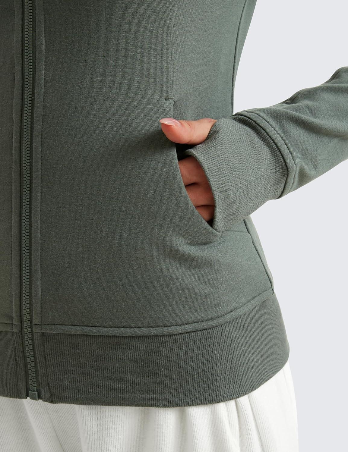 imageCRZ YOGA Womens Fleece Full Zip Hoodie Jackets Workout Hooded Zipper Basic Casual Sweatshirts with Thumb HolesGrey Sage