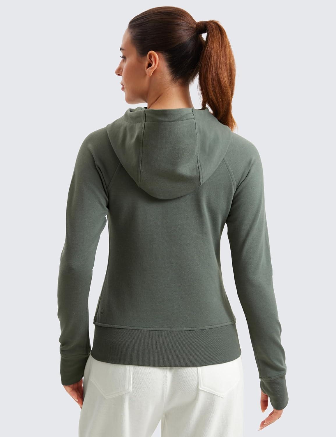 imageCRZ YOGA Womens Fleece Full Zip Hoodie Jackets Workout Hooded Zipper Basic Casual Sweatshirts with Thumb HolesGrey Sage