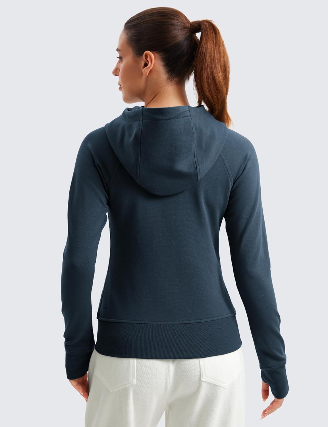 imageCRZ YOGA Womens Fleece Full Zip Hoodie Jackets Workout Hooded Zipper Basic Casual Sweatshirts with Thumb HolesInk Blue
