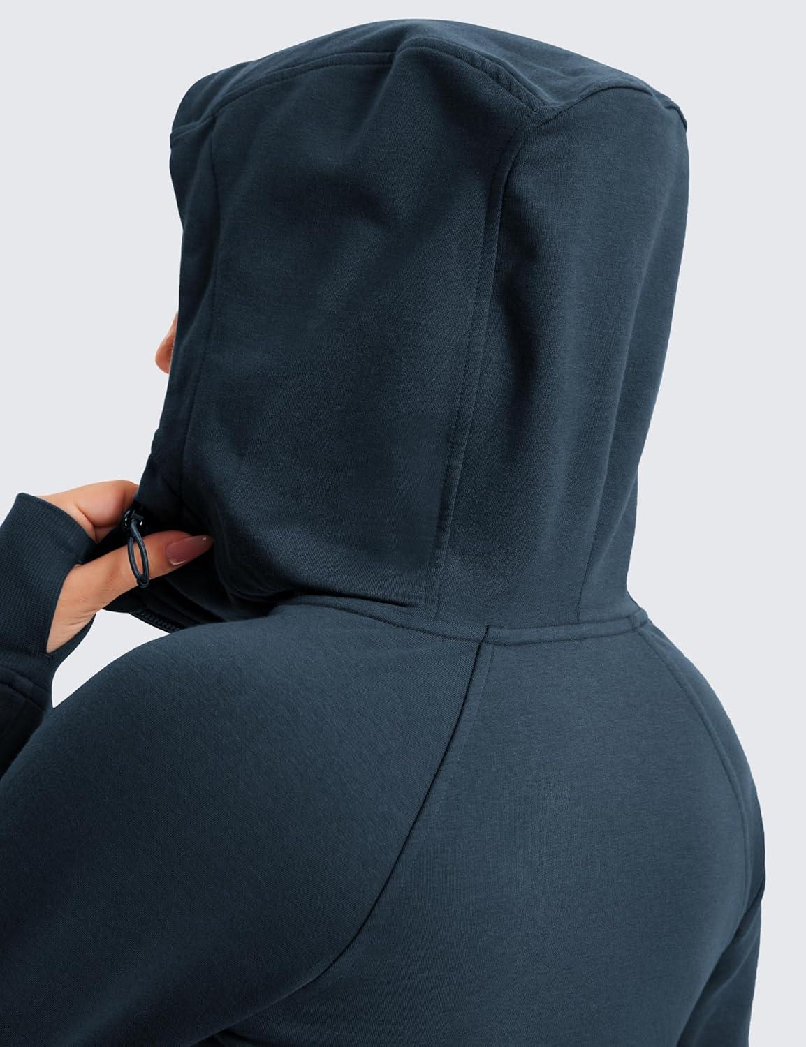 imageCRZ YOGA Womens Fleece Full Zip Hoodie Jackets Workout Hooded Zipper Basic Casual Sweatshirts with Thumb HolesInk Blue