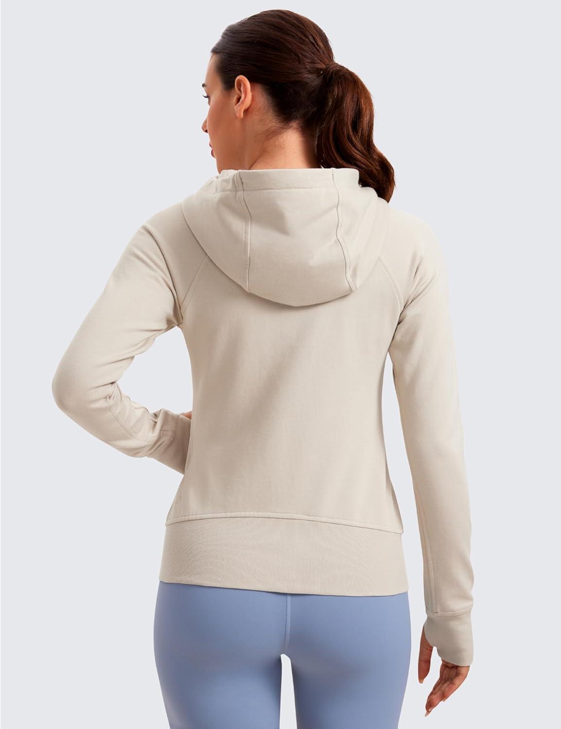 imageCRZ YOGA Womens Fleece Full Zip Hoodie Jackets Workout Hooded Zipper Basic Casual Sweatshirts with Thumb HolesMojave Tan