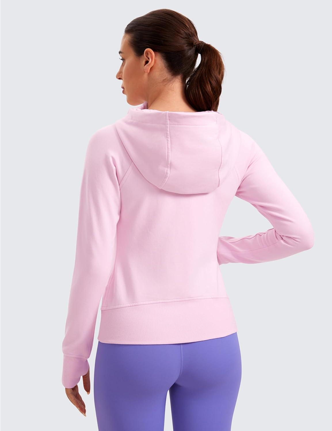 imageCRZ YOGA Womens Fleece Full Zip Hoodie Jackets Workout Hooded Zipper Basic Casual Sweatshirts with Thumb HolesPink Peony