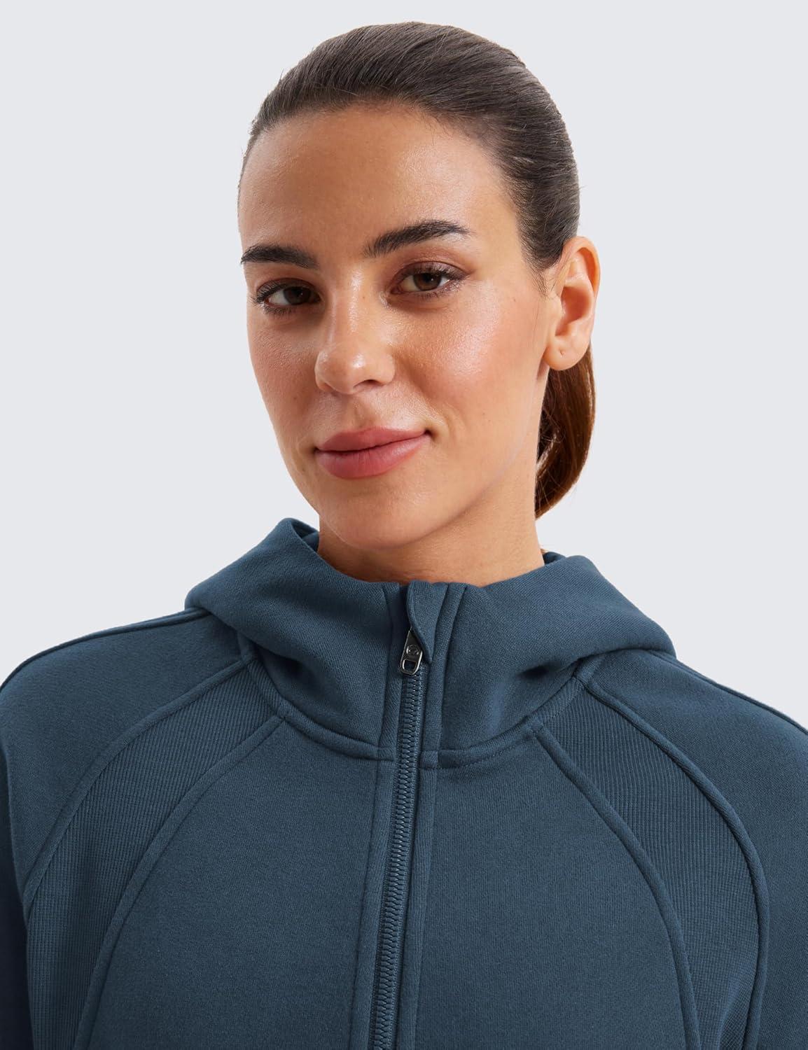 imageCRZ YOGA Womens Fleece Lined Full Zip Hoodies Oversized Long Sleeve Casual Workout Hooded Sweatshirt with Thumb HolesInk Blue