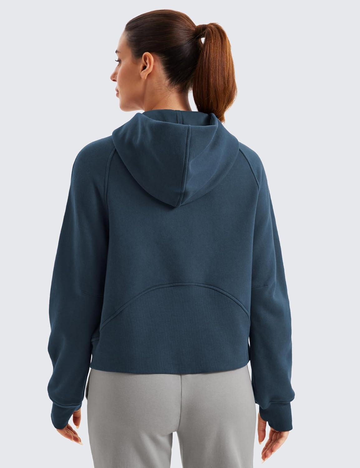 imageCRZ YOGA Womens Fleece Lined Full Zip Hoodies Oversized Long Sleeve Casual Workout Hooded Sweatshirt with Thumb HolesInk Blue