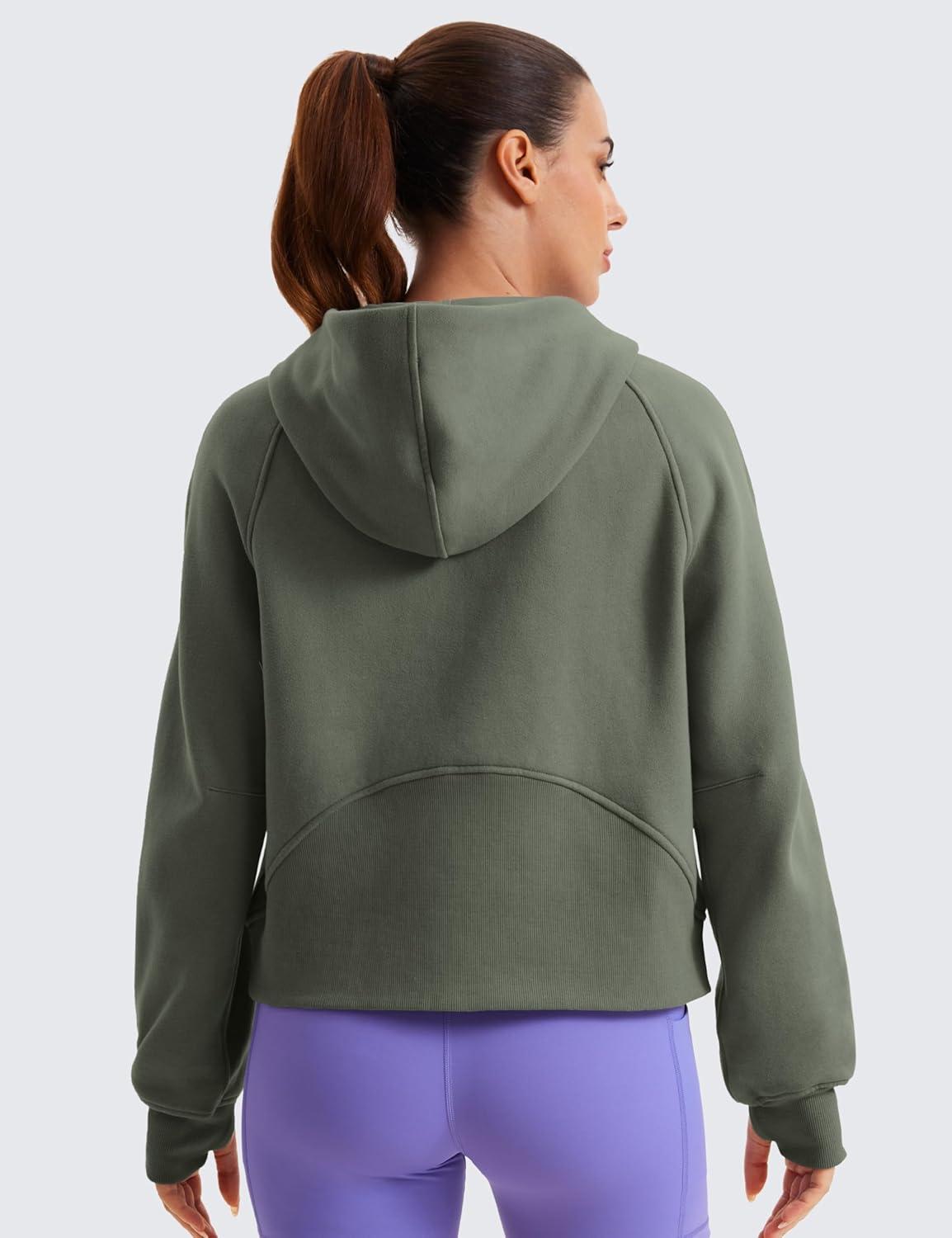 imageCRZ YOGA Womens Fleece Lined Full Zip Hoodies Oversized Long Sleeve Casual Workout Hooded Sweatshirt with Thumb HolesLight Army Green