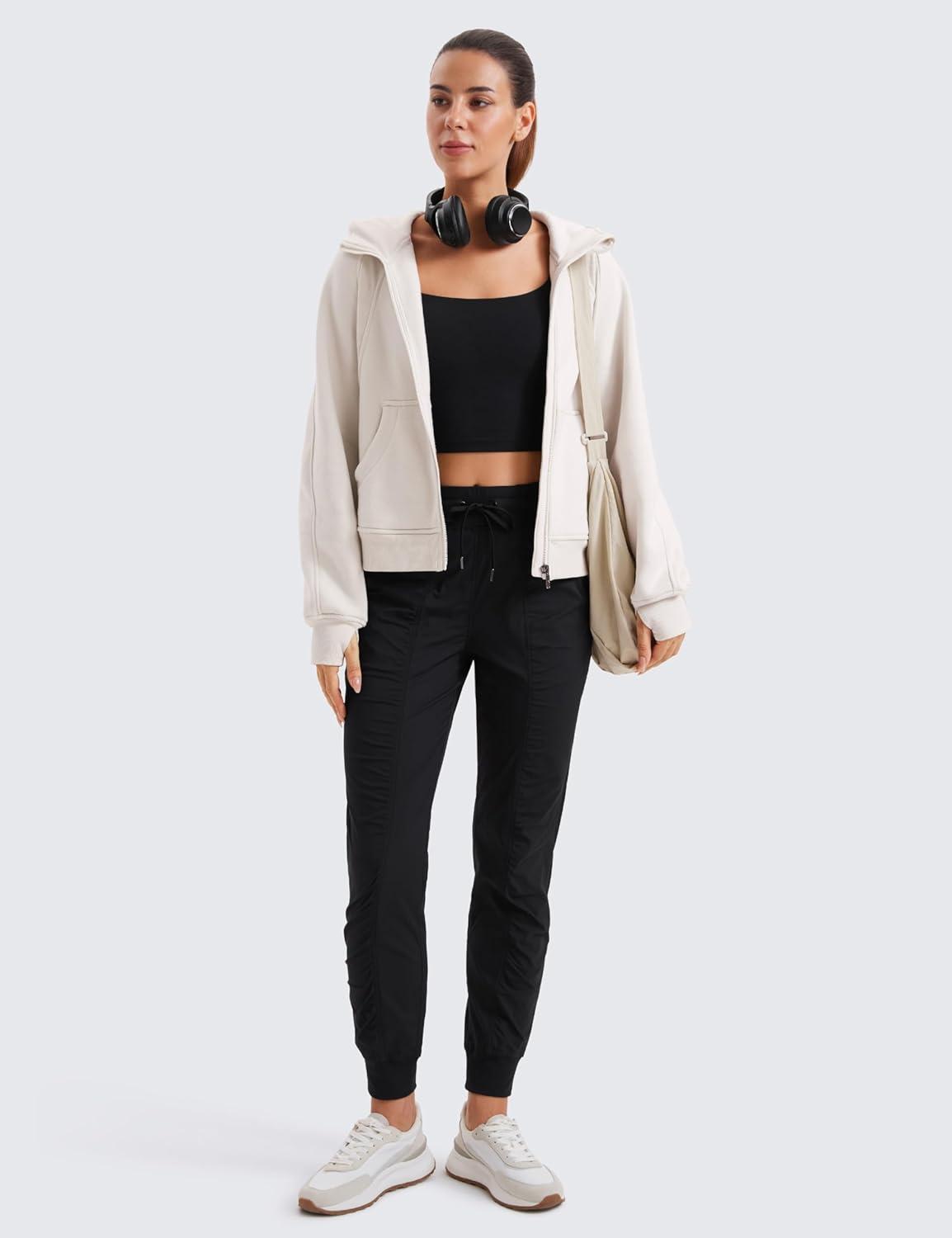 imageCRZ YOGA Womens Fleece Lined Full Zip Hoodies Oversized Long Sleeve Casual Workout Hooded Sweatshirt with Thumb HolesMilky White Bone