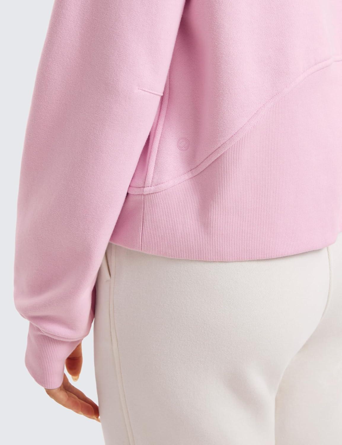 imageCRZ YOGA Womens Fleece Lined Full Zip Hoodies Oversized Long Sleeve Casual Workout Hooded Sweatshirt with Thumb HolesPink Peony