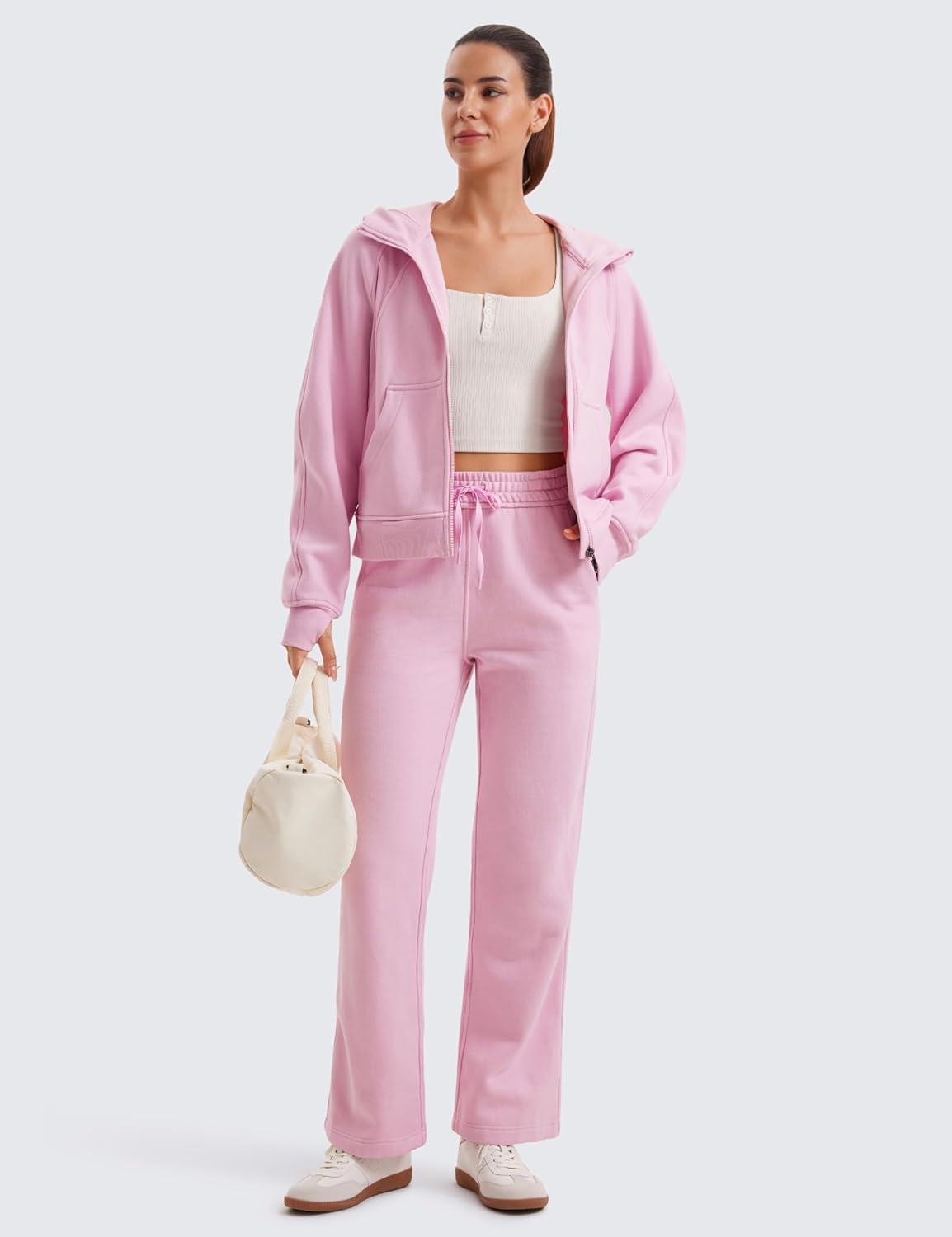 imageCRZ YOGA Womens Fleece Lined Full Zip Hoodies Oversized Long Sleeve Casual Workout Hooded Sweatshirt with Thumb HolesPink Peony