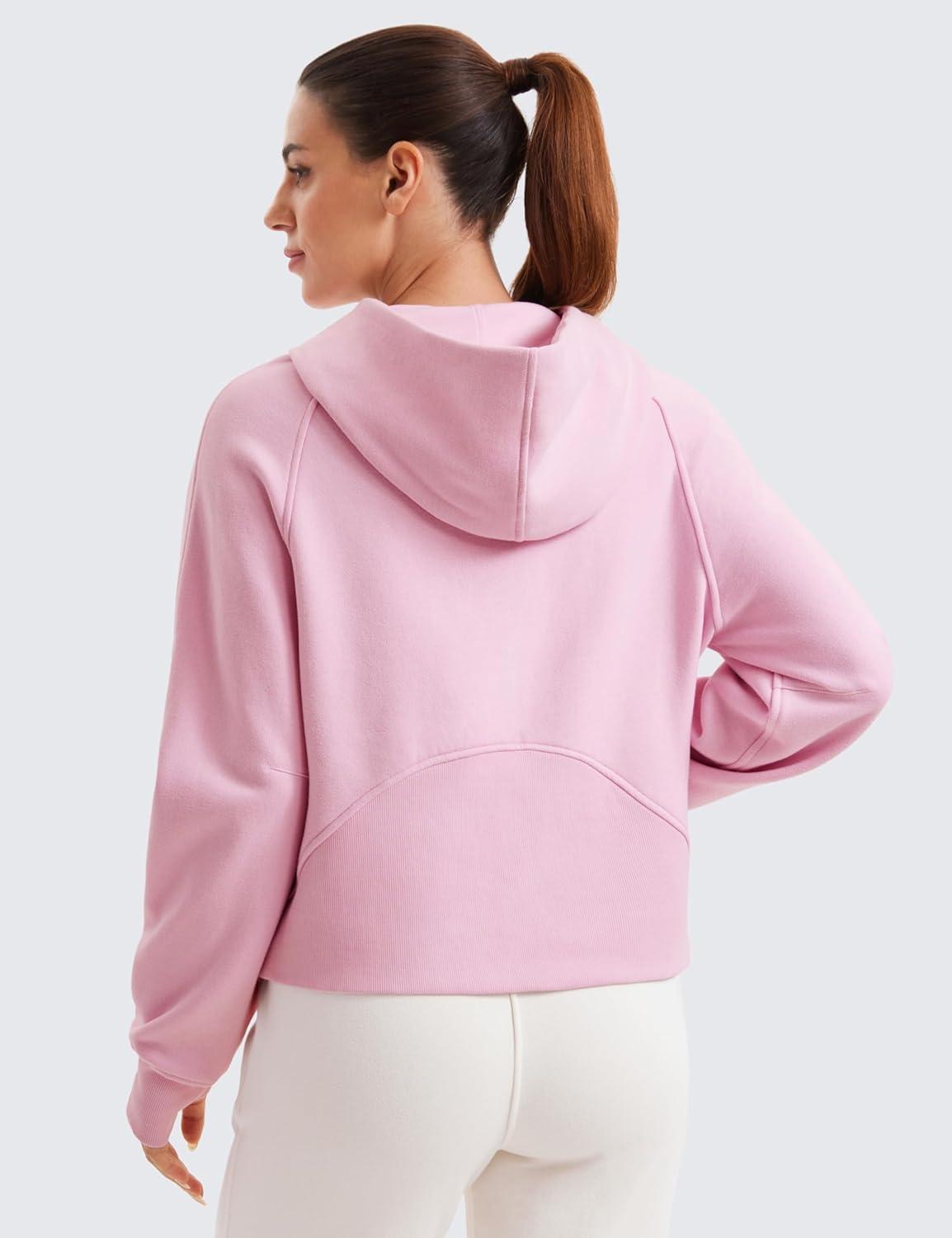 imageCRZ YOGA Womens Fleece Lined Full Zip Hoodies Oversized Long Sleeve Casual Workout Hooded Sweatshirt with Thumb HolesPink Peony