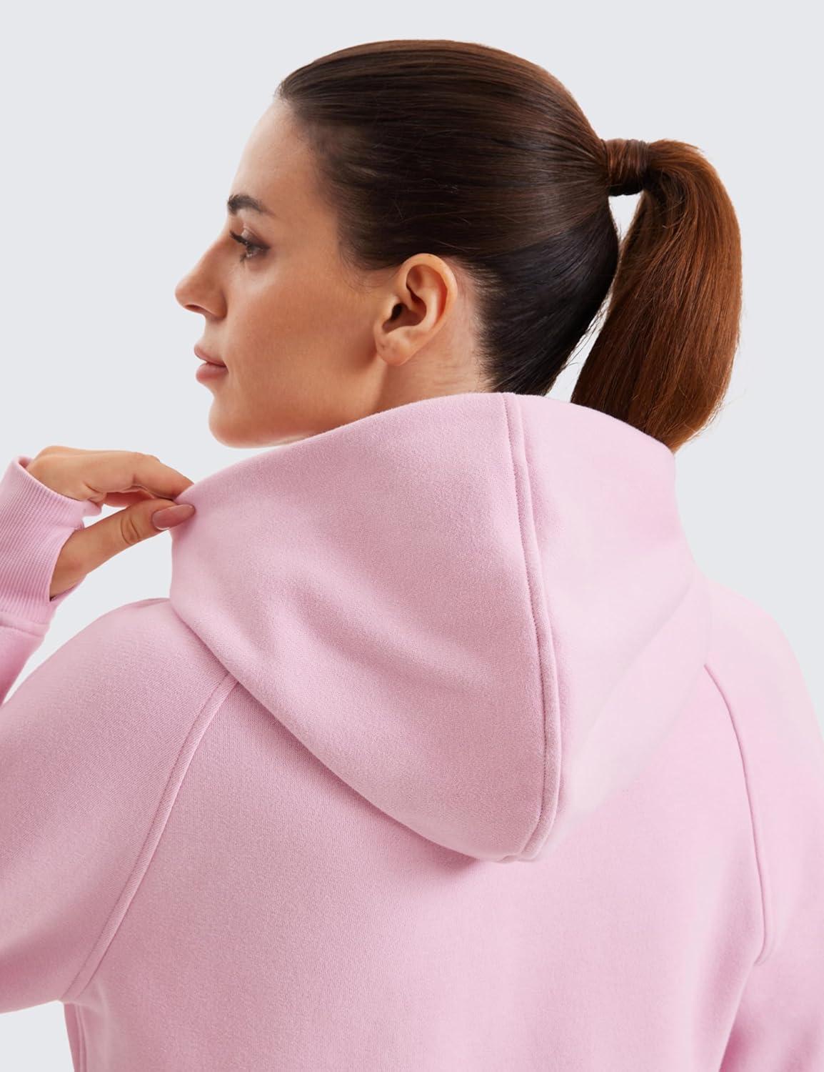 imageCRZ YOGA Womens Fleece Lined Full Zip Hoodies Oversized Long Sleeve Casual Workout Hooded Sweatshirt with Thumb HolesPink Peony