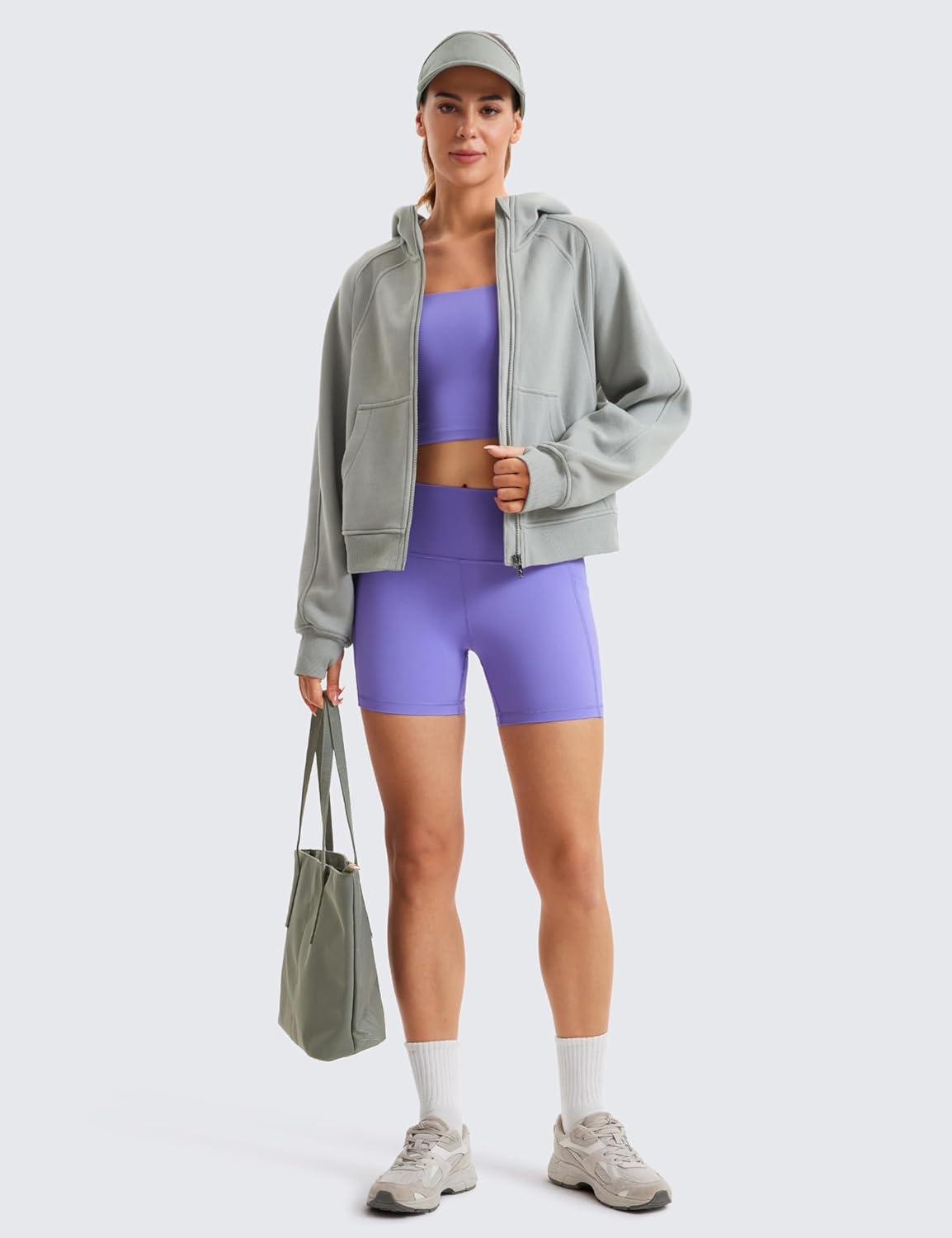 imageCRZ YOGA Womens Fleece Lined Full Zip Hoodies Oversized Long Sleeve Casual Workout Hooded Sweatshirt with Thumb HolesSterling