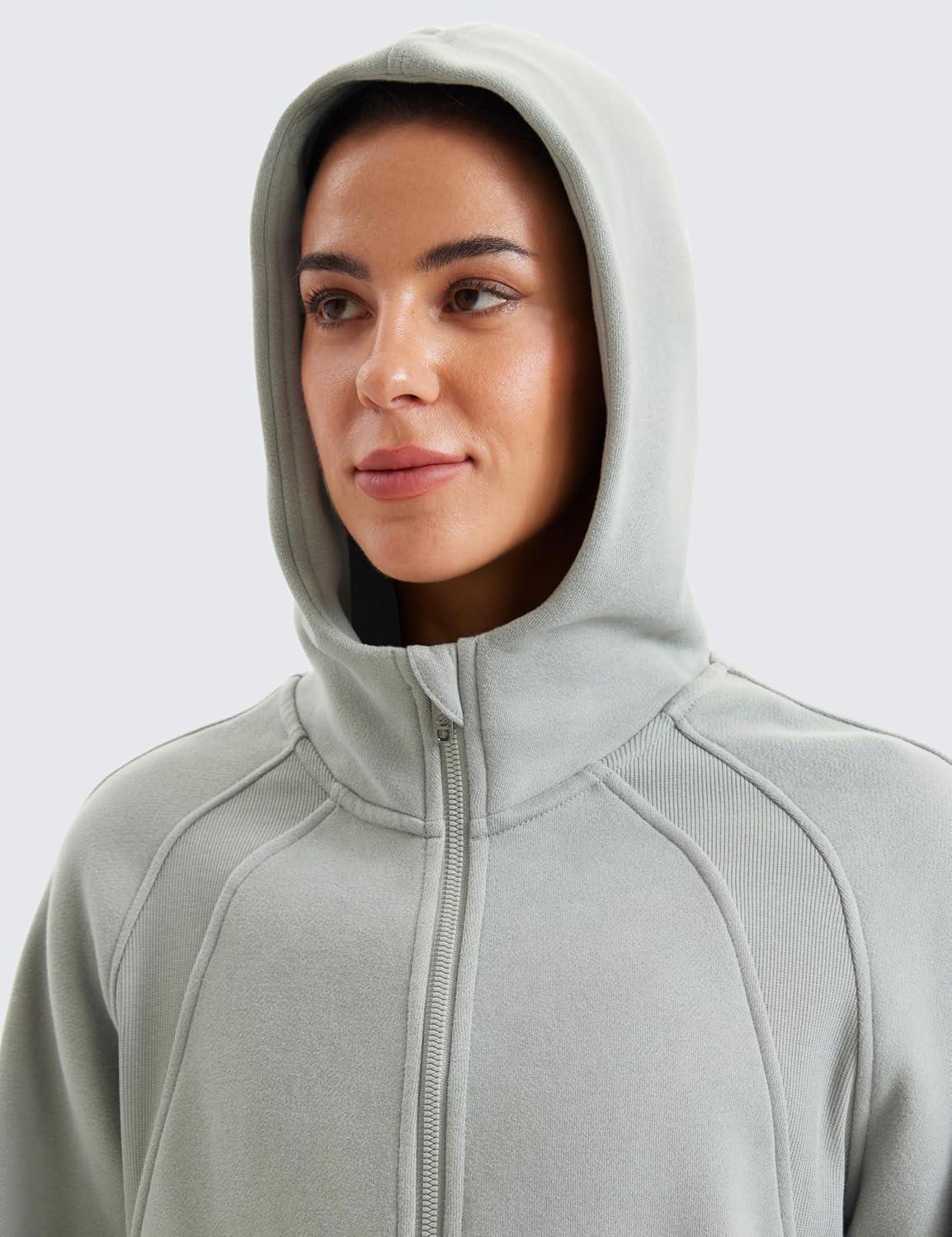imageCRZ YOGA Womens Fleece Lined Full Zip Hoodies Oversized Long Sleeve Casual Workout Hooded Sweatshirt with Thumb HolesSterling