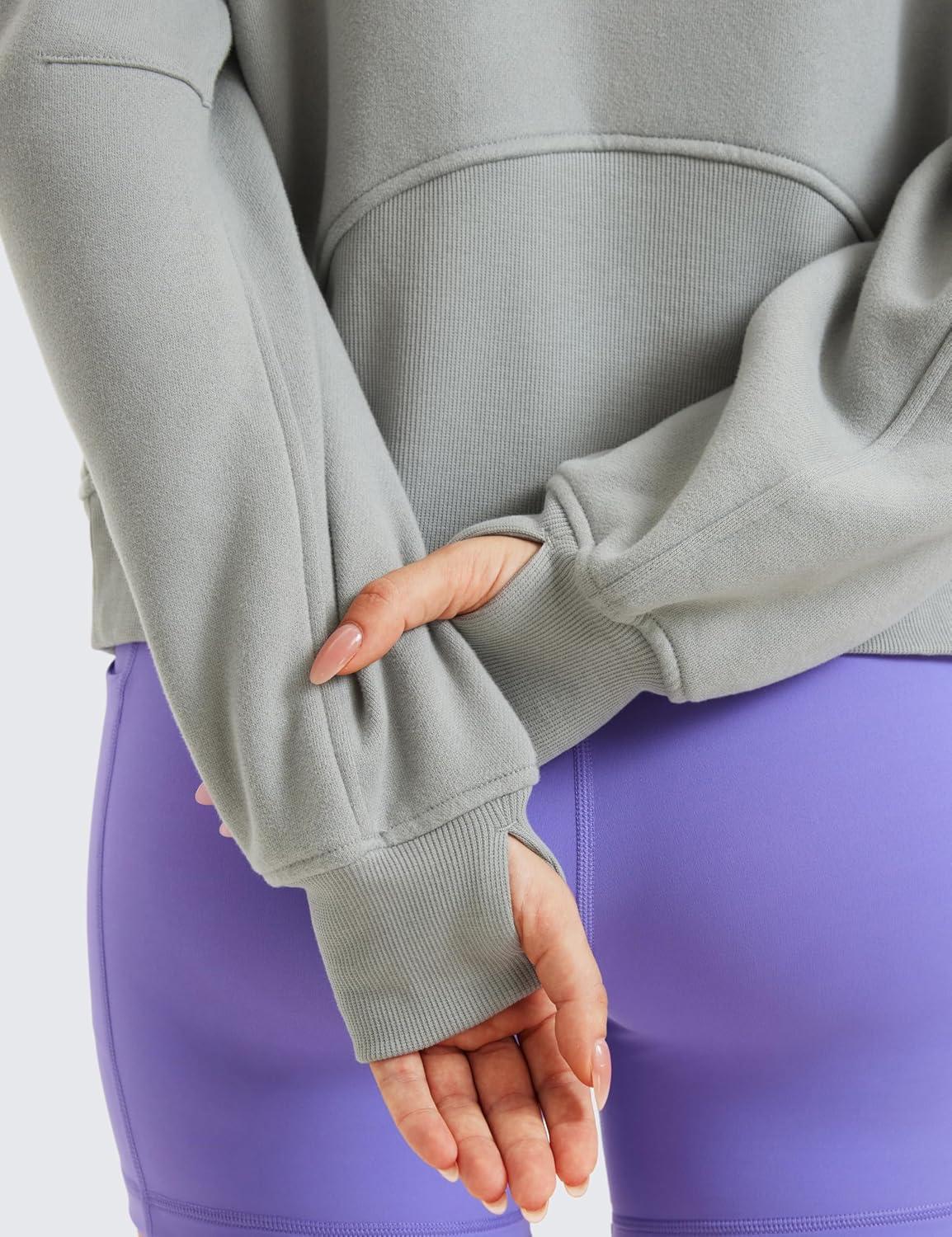 imageCRZ YOGA Womens Fleece Lined Full Zip Hoodies Oversized Long Sleeve Casual Workout Hooded Sweatshirt with Thumb HolesSterling