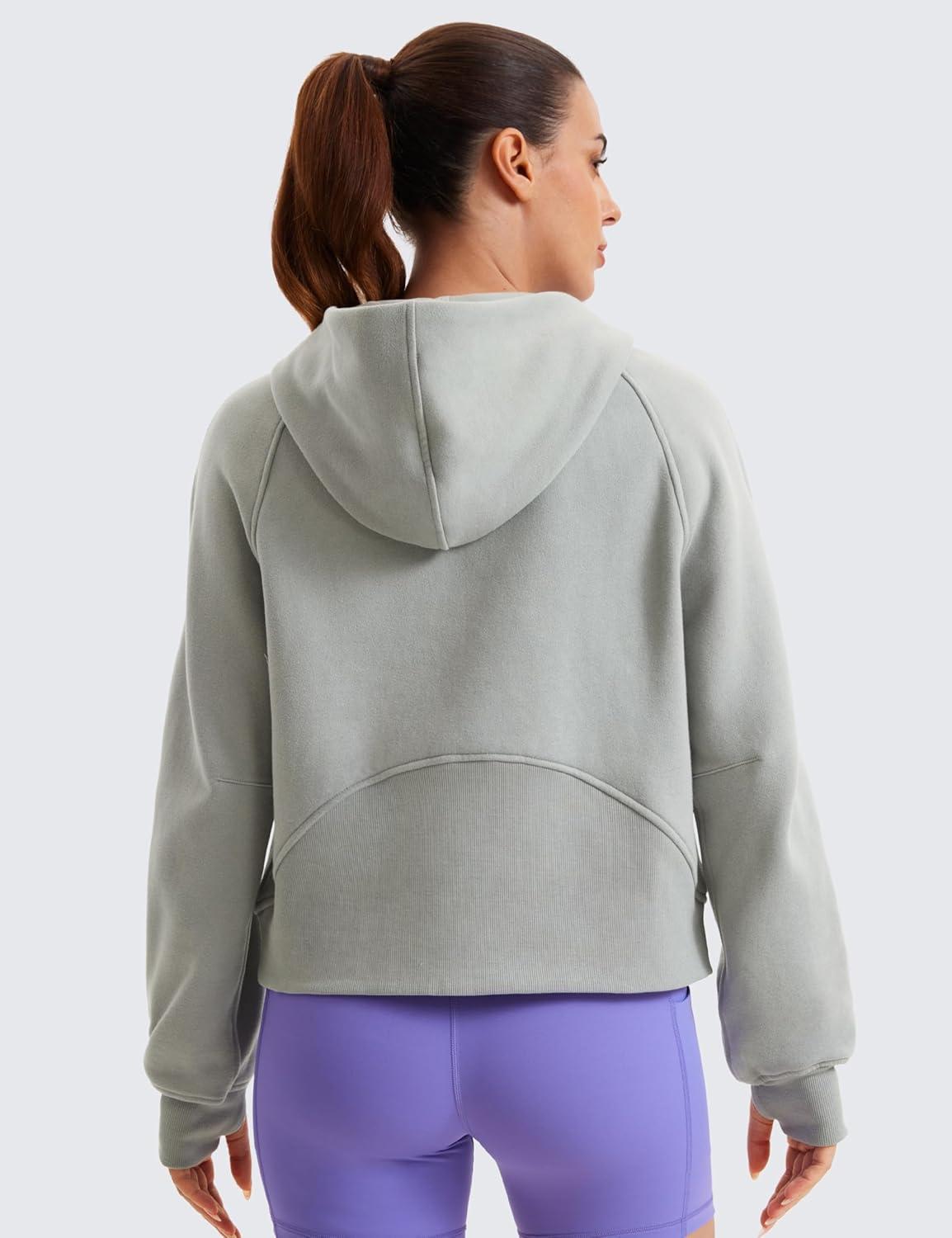 imageCRZ YOGA Womens Fleece Lined Full Zip Hoodies Oversized Long Sleeve Casual Workout Hooded Sweatshirt with Thumb HolesSterling