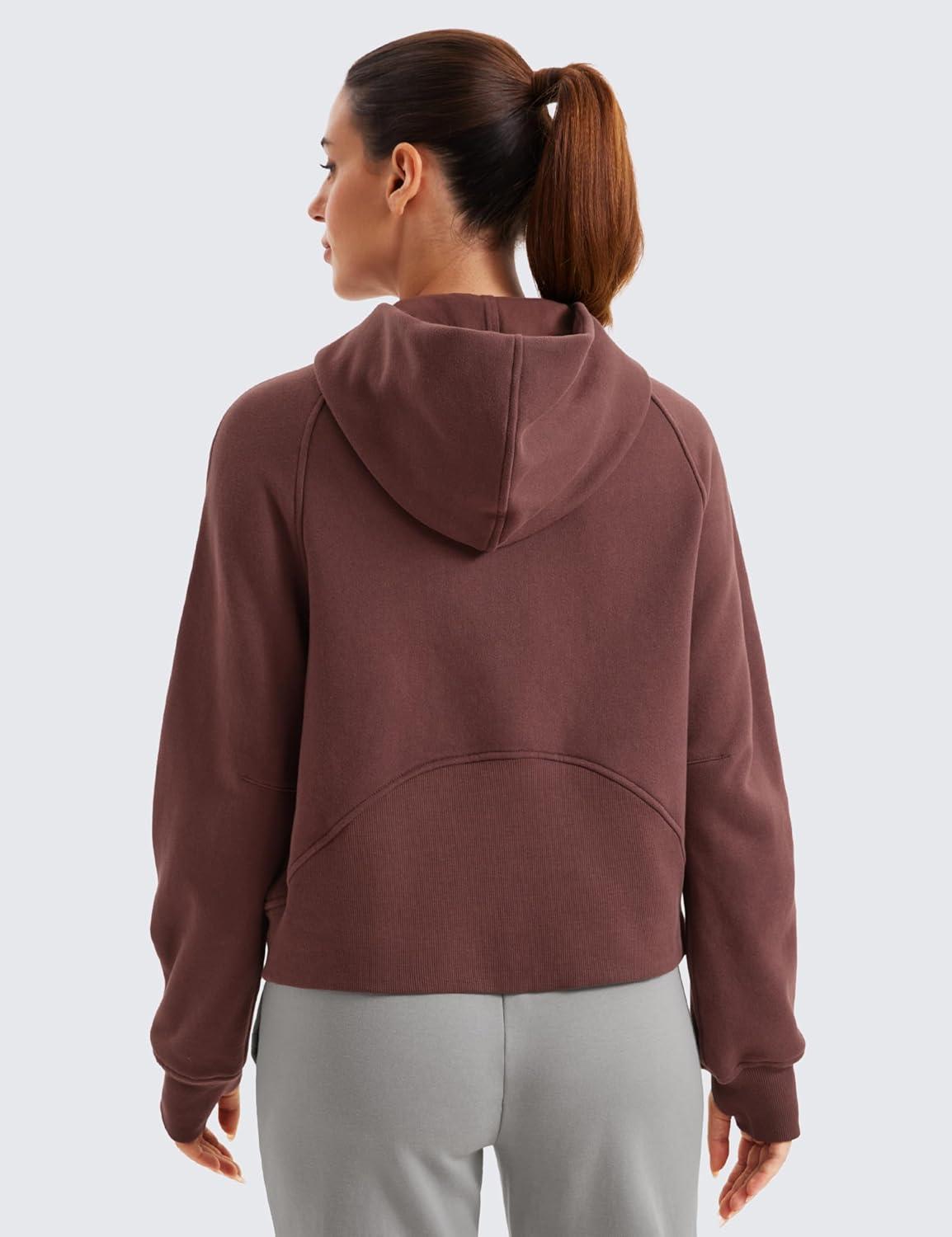 imageCRZ YOGA Womens Fleece Lined Full Zip Hoodies Oversized Long Sleeve Casual Workout Hooded Sweatshirt with Thumb HolesTaupe