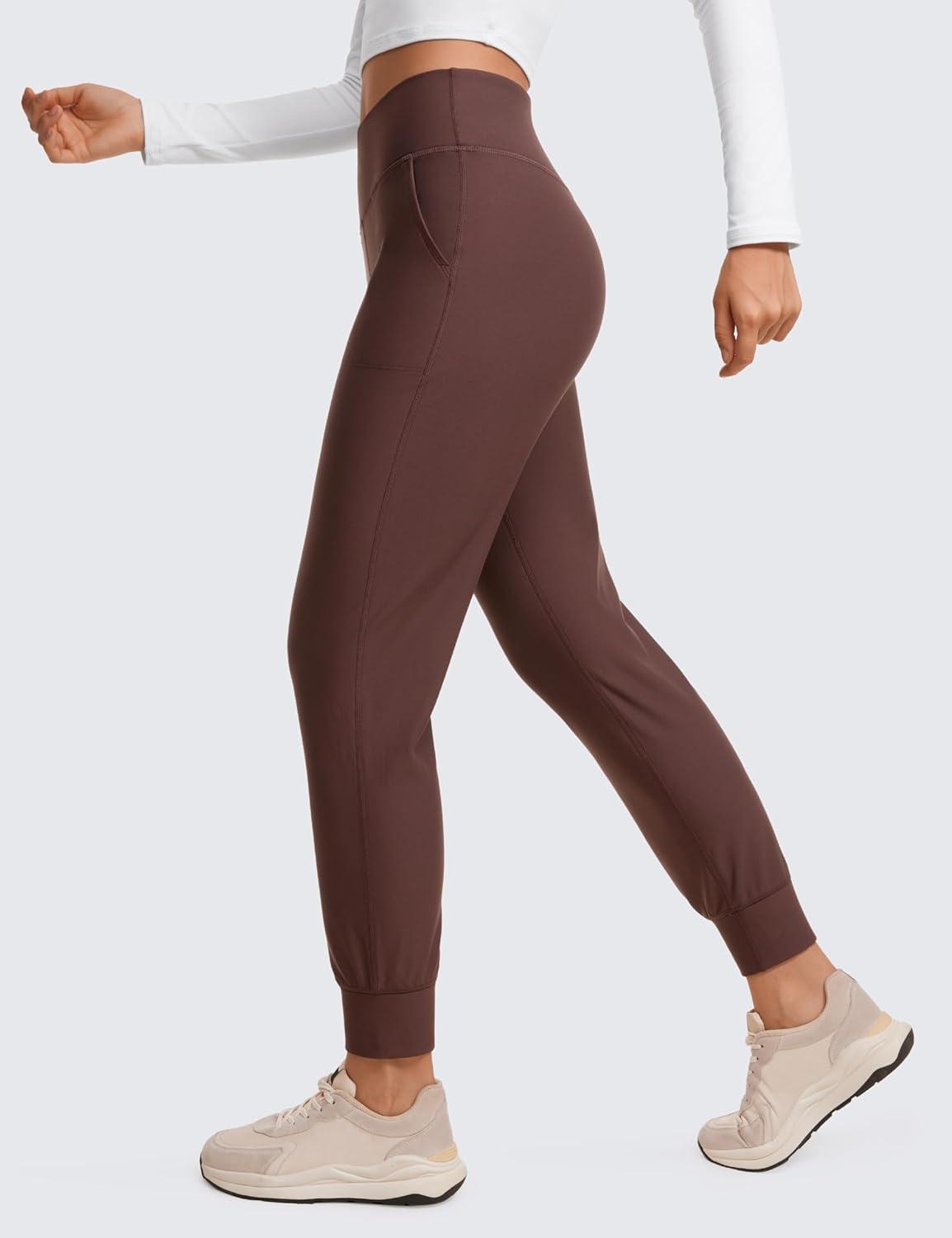 imageCRZ YOGA Womens Fleece Lined Workout Joggers with Pockets 275quot Hiking Running Outdoor Pants Water Resistant Winter WarmTaupe