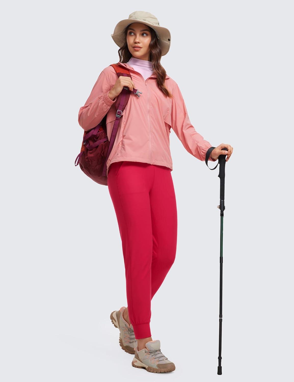 imageCRZ YOGA Womens Fleece Lined Workout Joggers with Pockets 275quot Hiking Running Outdoor Pants Water Resistant Winter WarmViva Magenta