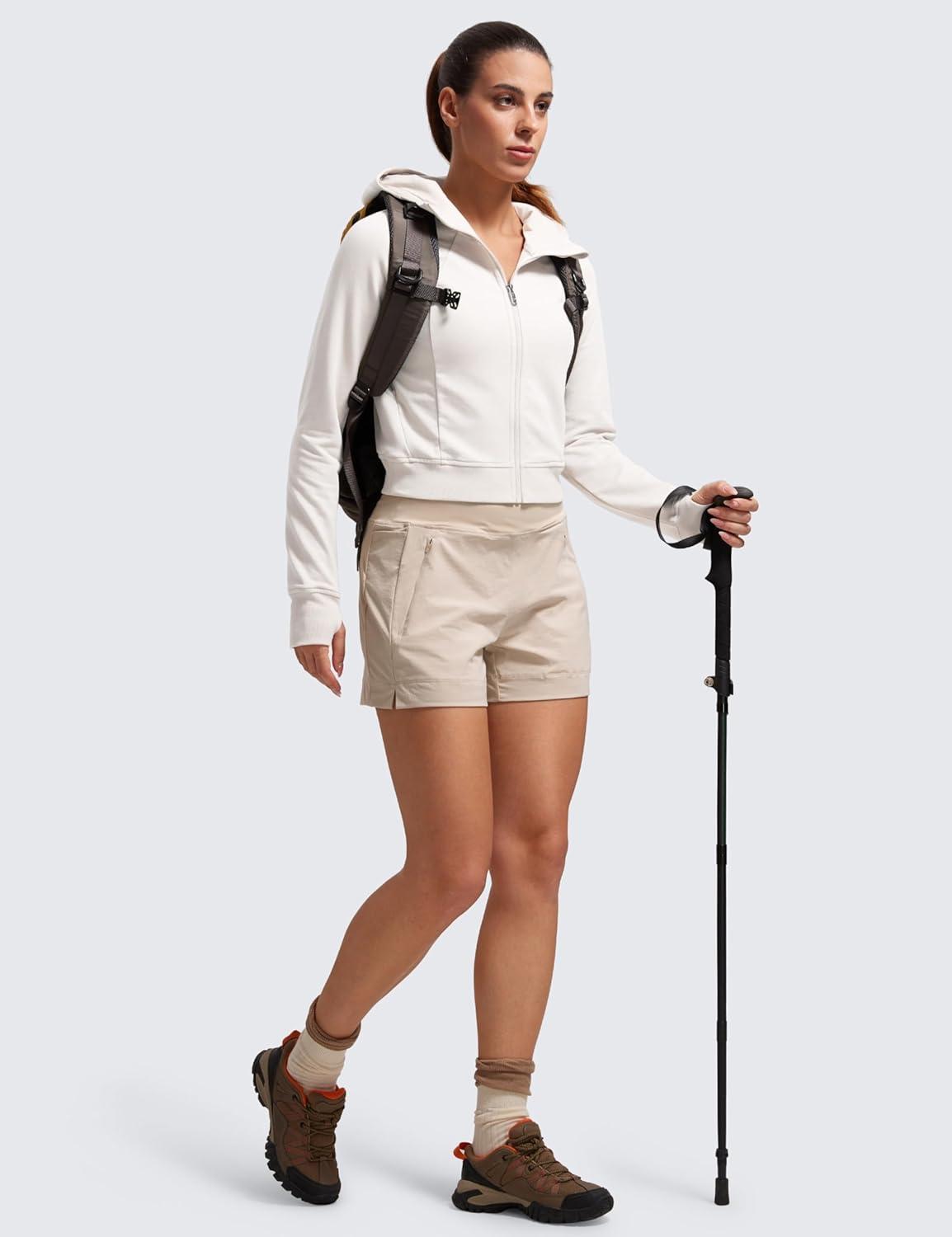 imageCRZ YOGA Womens Fleece Zip Up Cropped Hoodie Workout Jacket Athletic Casual Long Sleeve Sweatshirts with Thumb HolesMilky White Bone