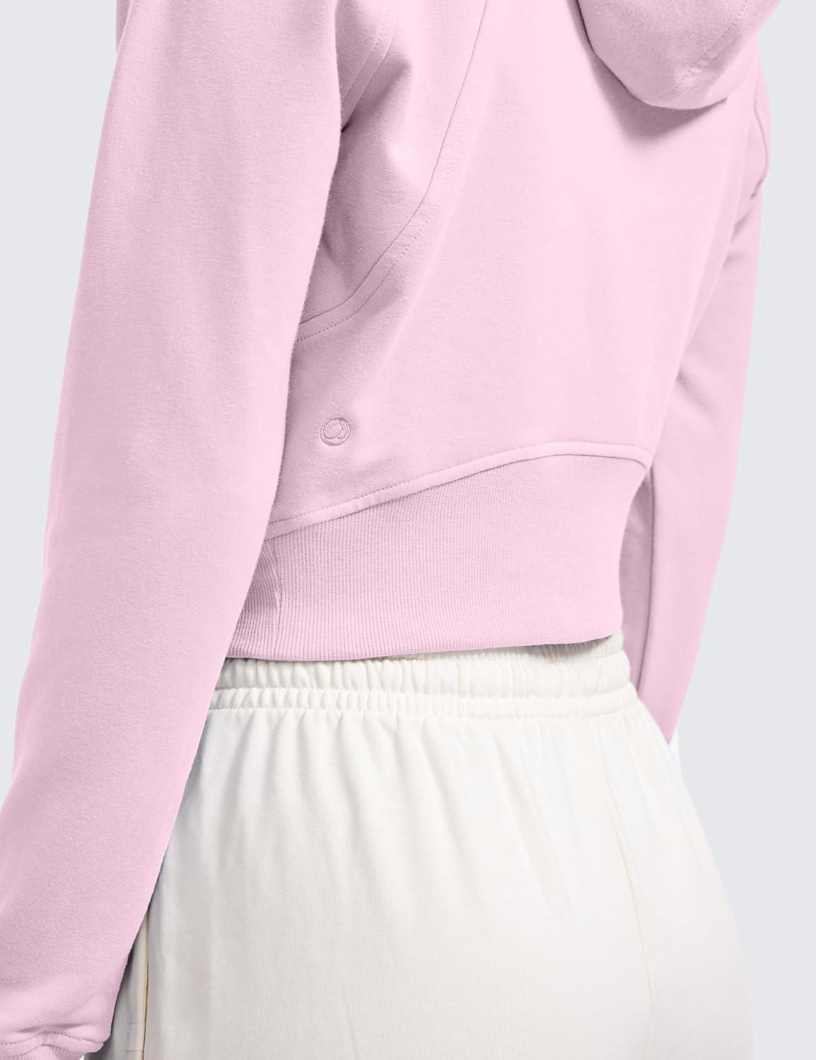 imageCRZ YOGA Womens Fleece Zip Up Cropped Hoodie Workout Jacket Athletic Casual Long Sleeve Sweatshirts with Thumb HolesPink Peony