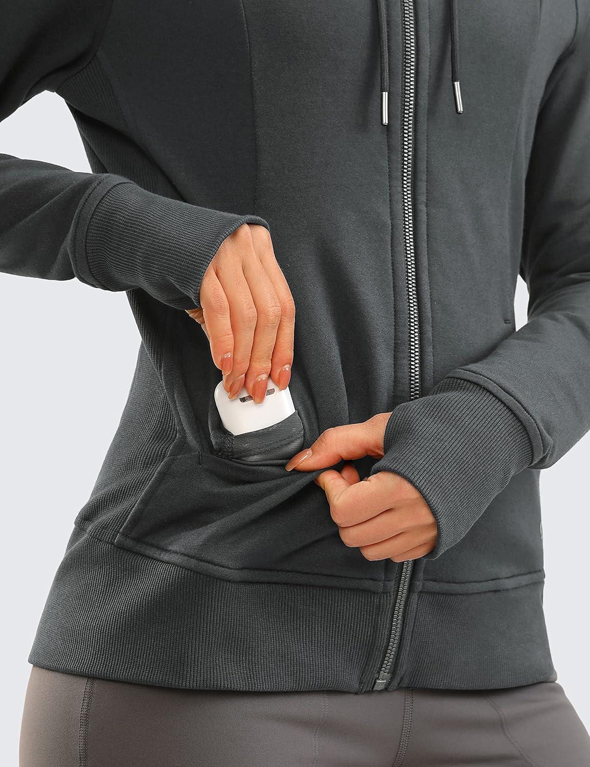 imageCRZ YOGA Womens Full Zip Hooded Sweatshirts Workout Sweat Jackets Slim Fit Running Track Hoodies with ThumbholesAnthracite