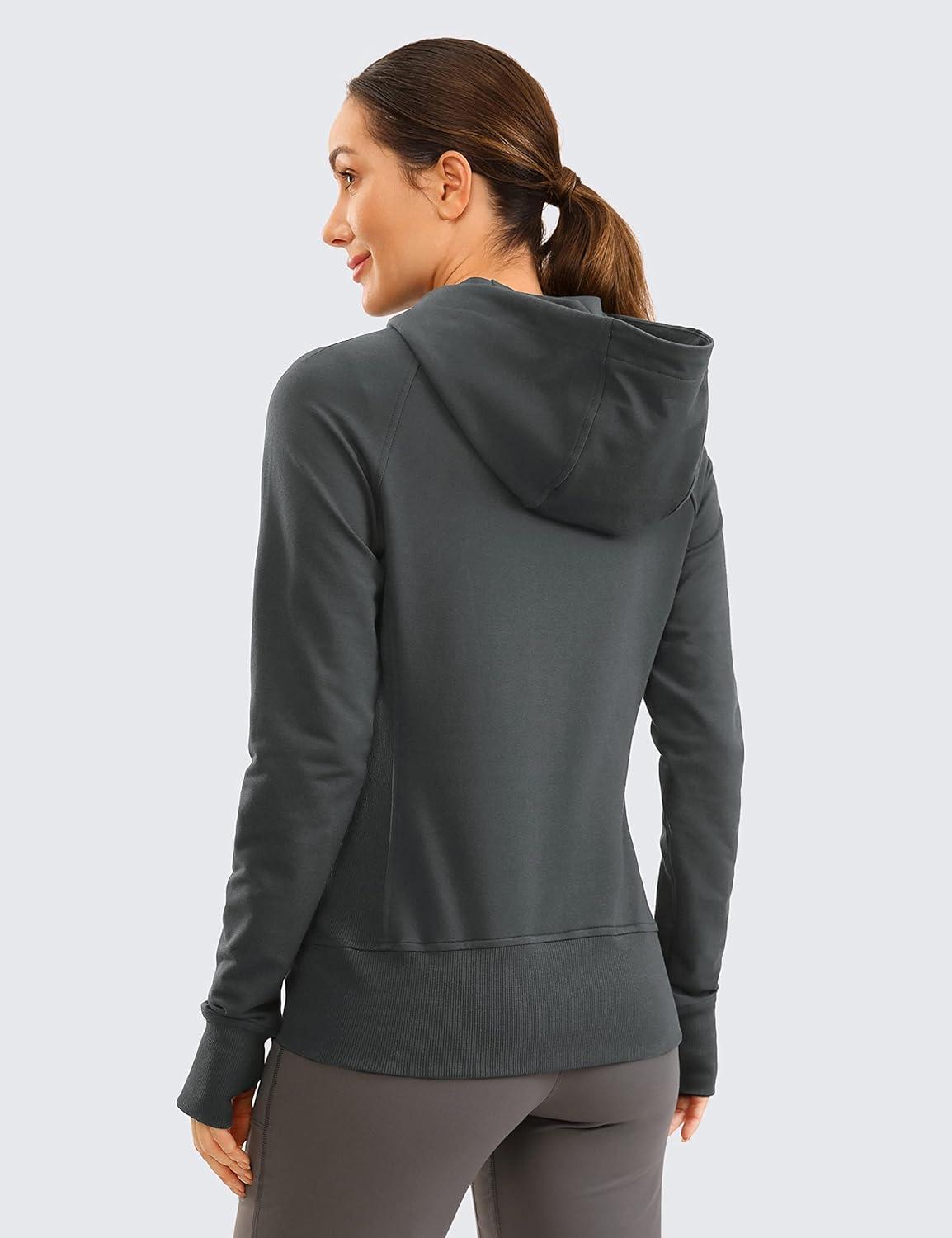 imageCRZ YOGA Womens Full Zip Hooded Sweatshirts Workout Sweat Jackets Slim Fit Running Track Hoodies with ThumbholesAnthracite