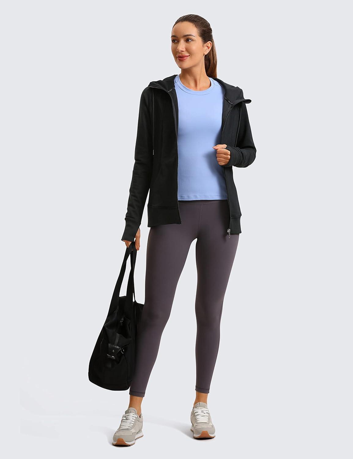 imageCRZ YOGA Womens Full Zip Hooded Sweatshirts Workout Sweat Jackets Slim Fit Running Track Hoodies with ThumbholesBlack