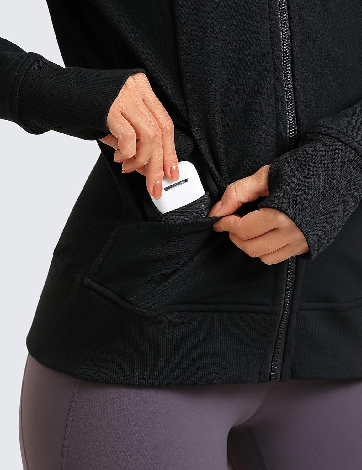 imageCRZ YOGA Womens Full Zip Hooded Sweatshirts Workout Sweat Jackets Slim Fit Running Track Hoodies with ThumbholesBlack