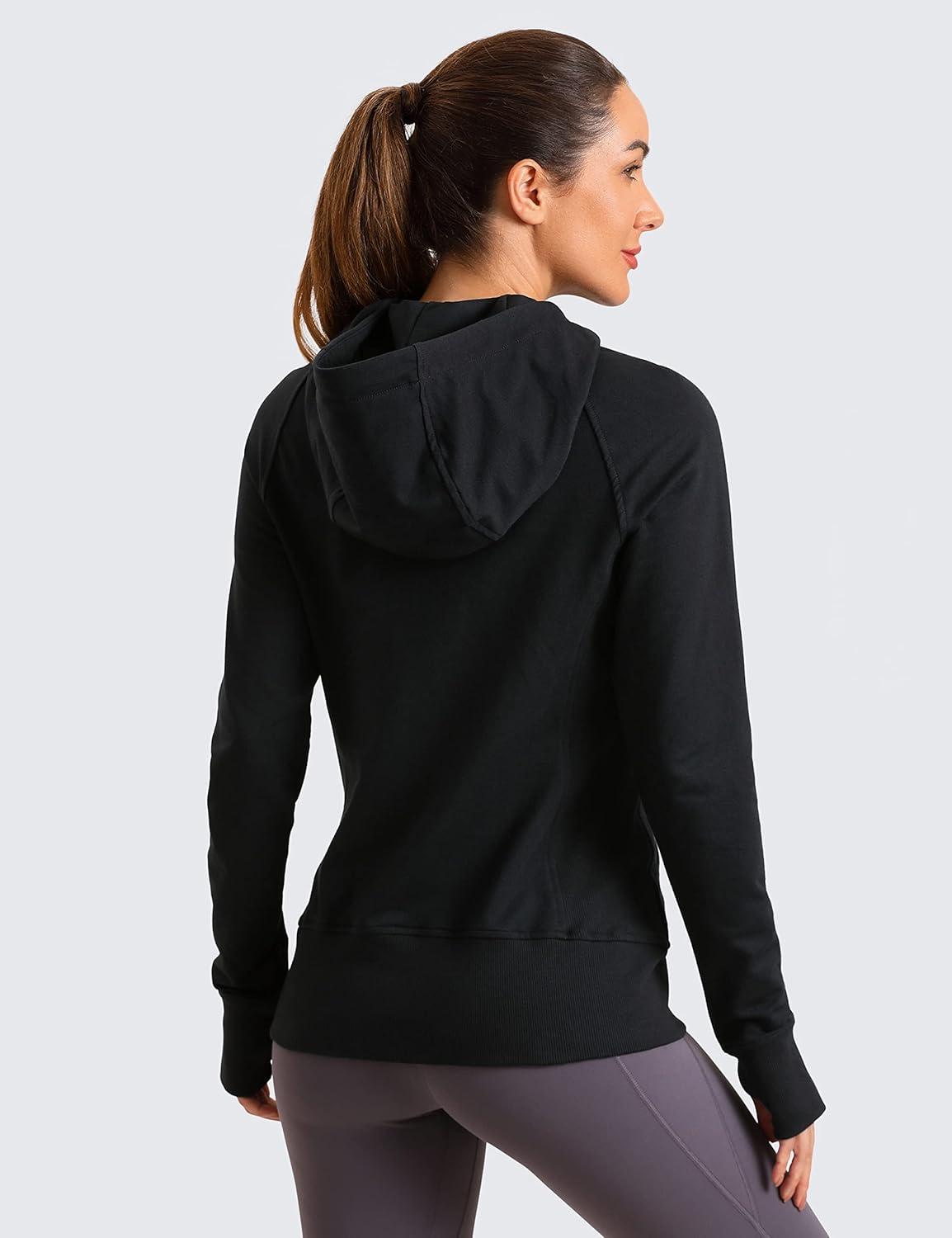 imageCRZ YOGA Womens Full Zip Hooded Sweatshirts Workout Sweat Jackets Slim Fit Running Track Hoodies with ThumbholesBlack