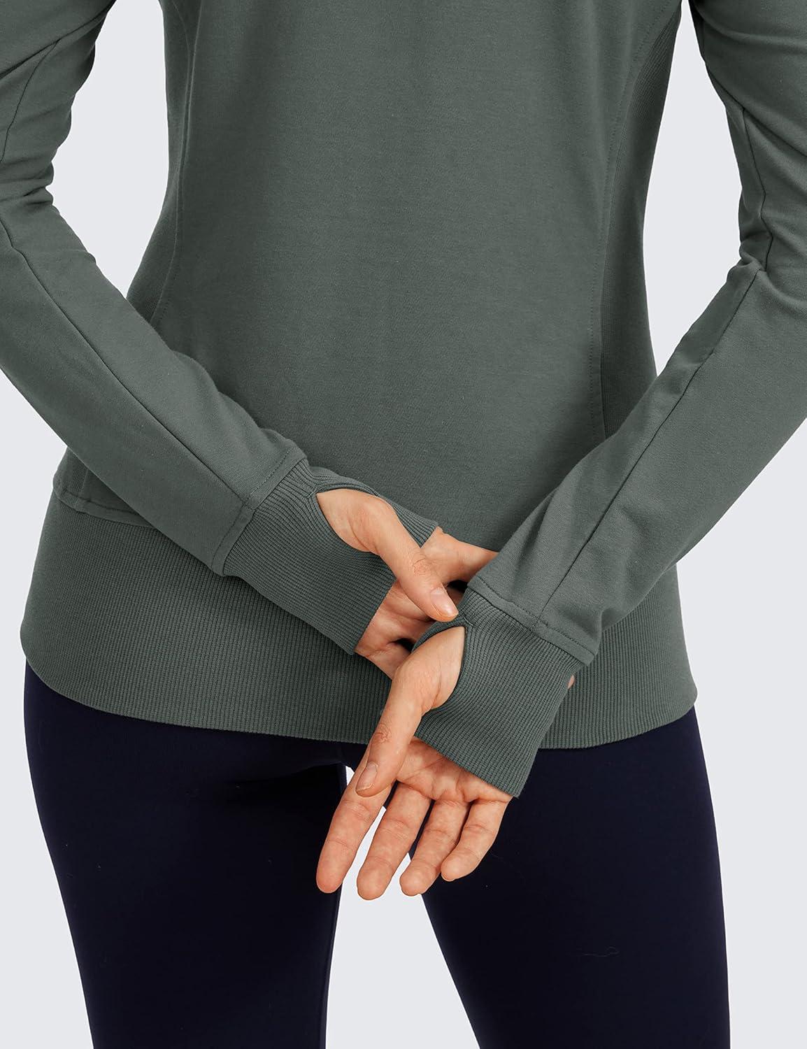 imageCRZ YOGA Womens Full Zip Hooded Sweatshirts Workout Sweat Jackets Slim Fit Running Track Hoodies with ThumbholesGrey Sage