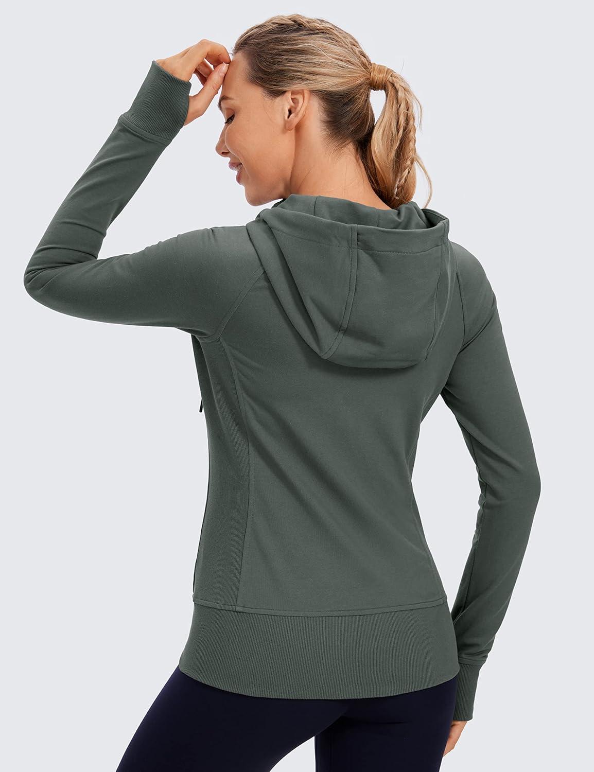 imageCRZ YOGA Womens Full Zip Hooded Sweatshirts Workout Sweat Jackets Slim Fit Running Track Hoodies with ThumbholesGrey Sage