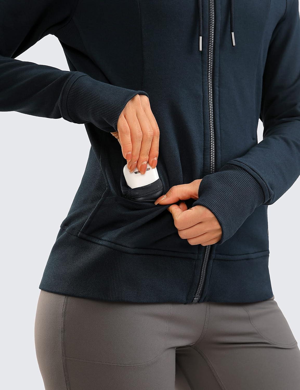 imageCRZ YOGA Womens Full Zip Hooded Sweatshirts Workout Sweat Jackets Slim Fit Running Track Hoodies with ThumbholesTrue Navy