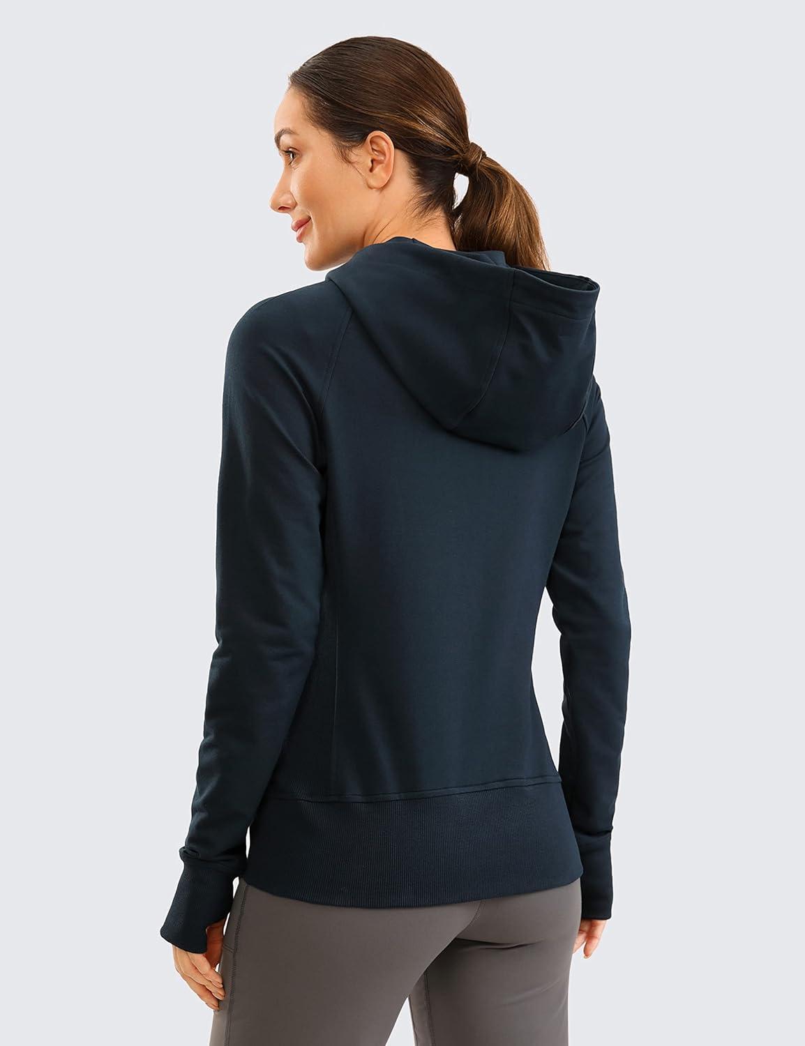imageCRZ YOGA Womens Full Zip Hooded Sweatshirts Workout Sweat Jackets Slim Fit Running Track Hoodies with ThumbholesTrue Navy