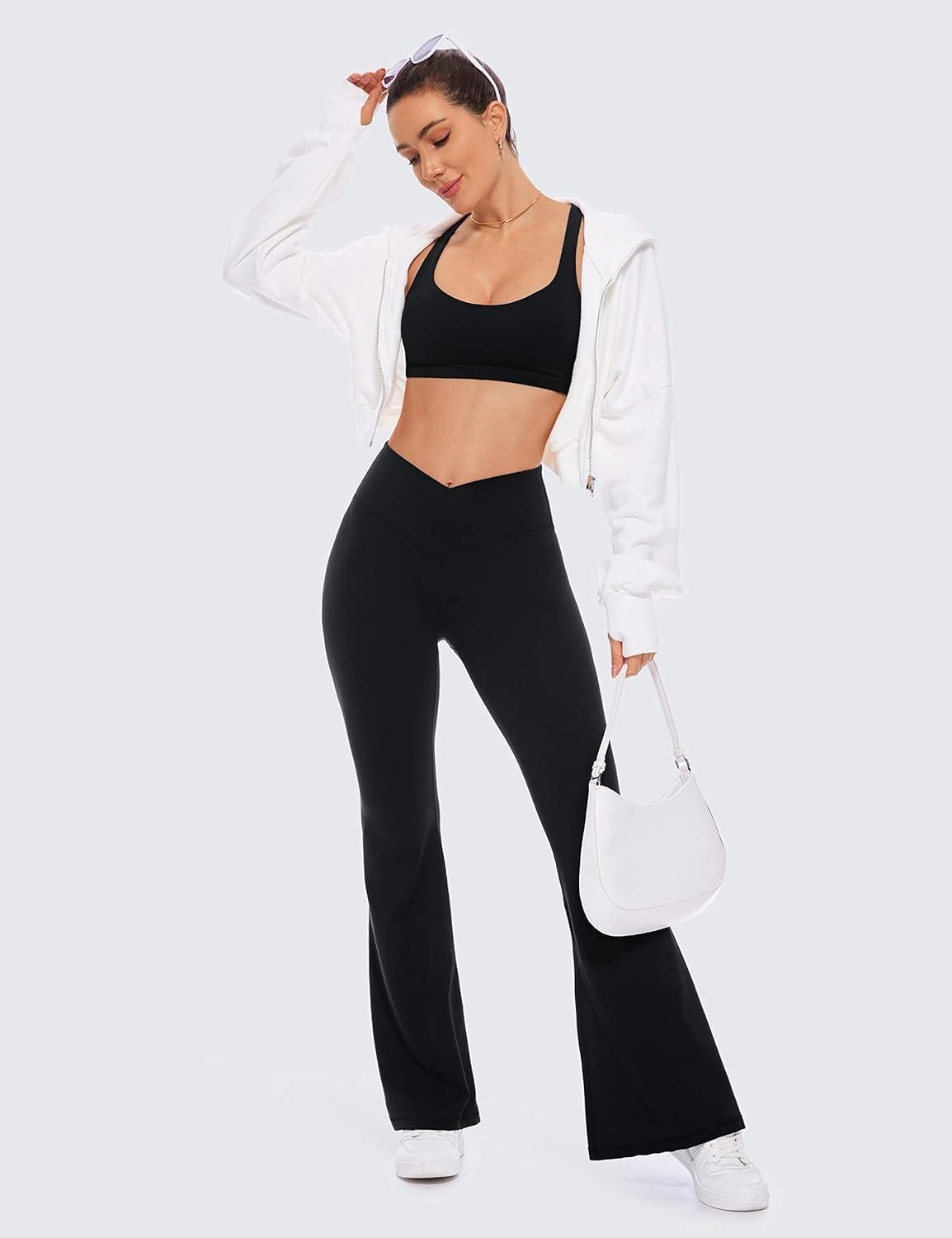 imageCRZ YOGA Womens Light Support Strappy Sports Bra Low Cut Wirefree Padded Yoga Cami Criss Cross BackBlack