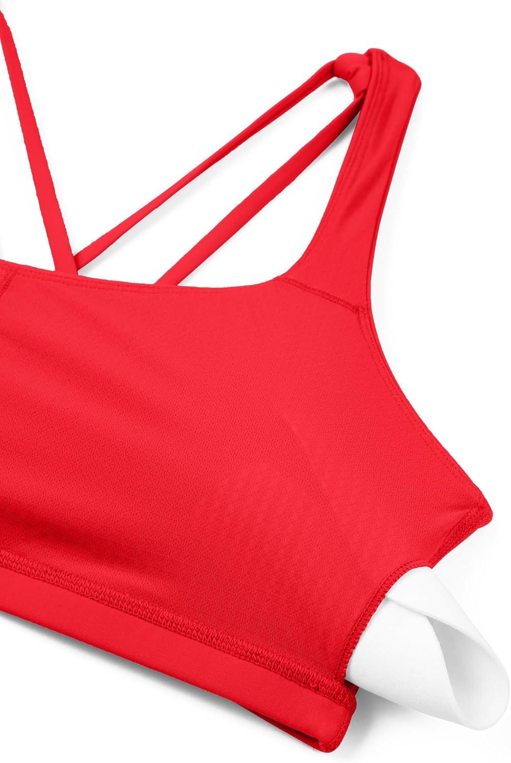 imageCRZ YOGA Womens Light Support Strappy Sports Bra Low Cut Wirefree Padded Yoga Cami Criss Cross BackDeep Red