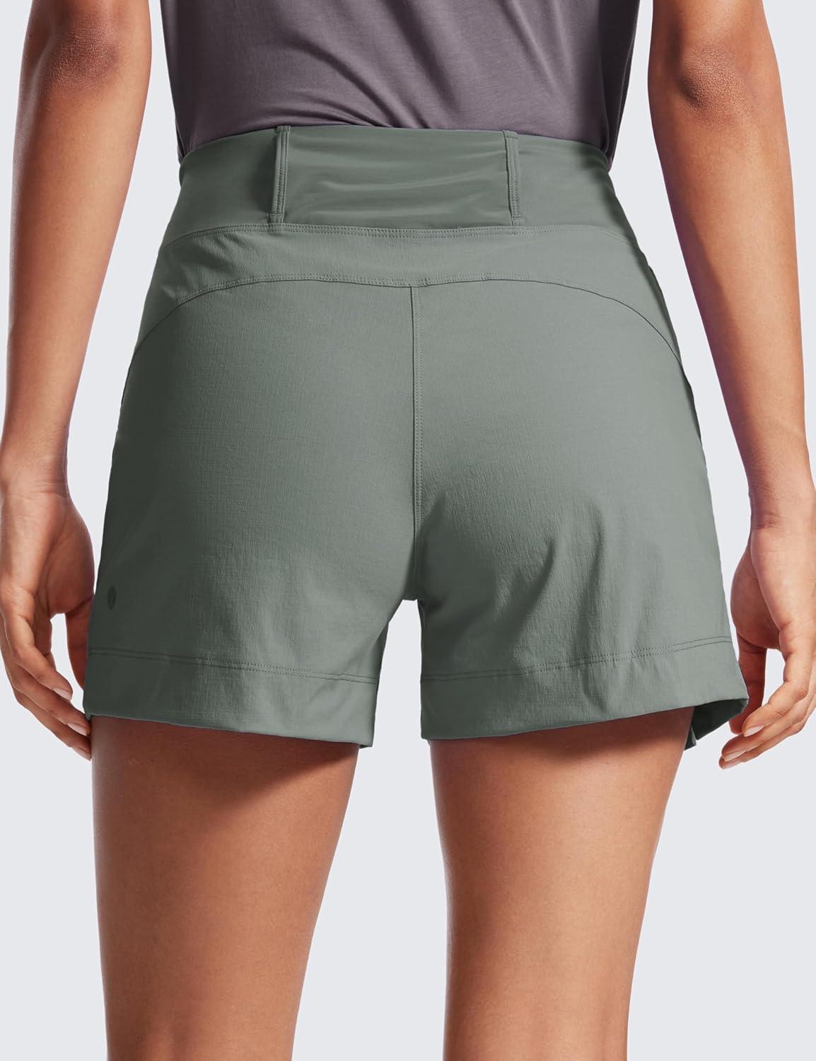 imageCRZ YOGA Womens Lightweight Mid Rise Hiking Shorts 4 Stretch for Athletic Summer Travel Outdoor Golf with Zip PocketsGrey Sage
