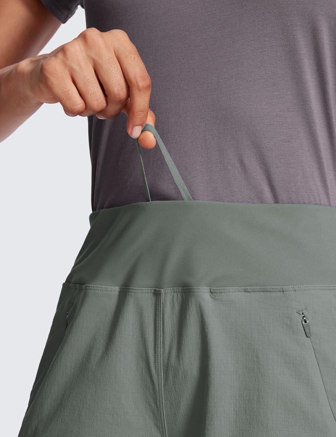 imageCRZ YOGA Womens Lightweight Mid Rise Hiking Shorts 4 Stretch for Athletic Summer Travel Outdoor Golf with Zip PocketsGrey Sage