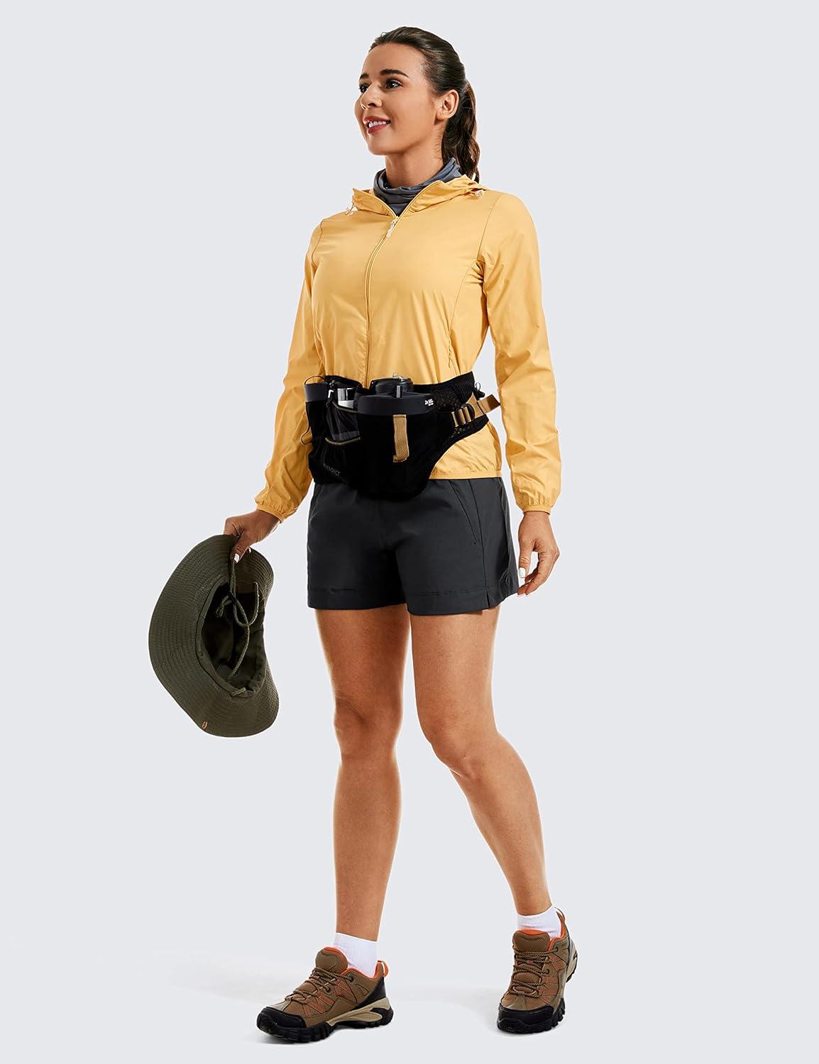 imageCRZ YOGA Womens Lightweight Mid Rise Hiking Shorts 4 Stretch for Athletic Summer Travel Outdoor Golf with Zip PocketsInk Gray