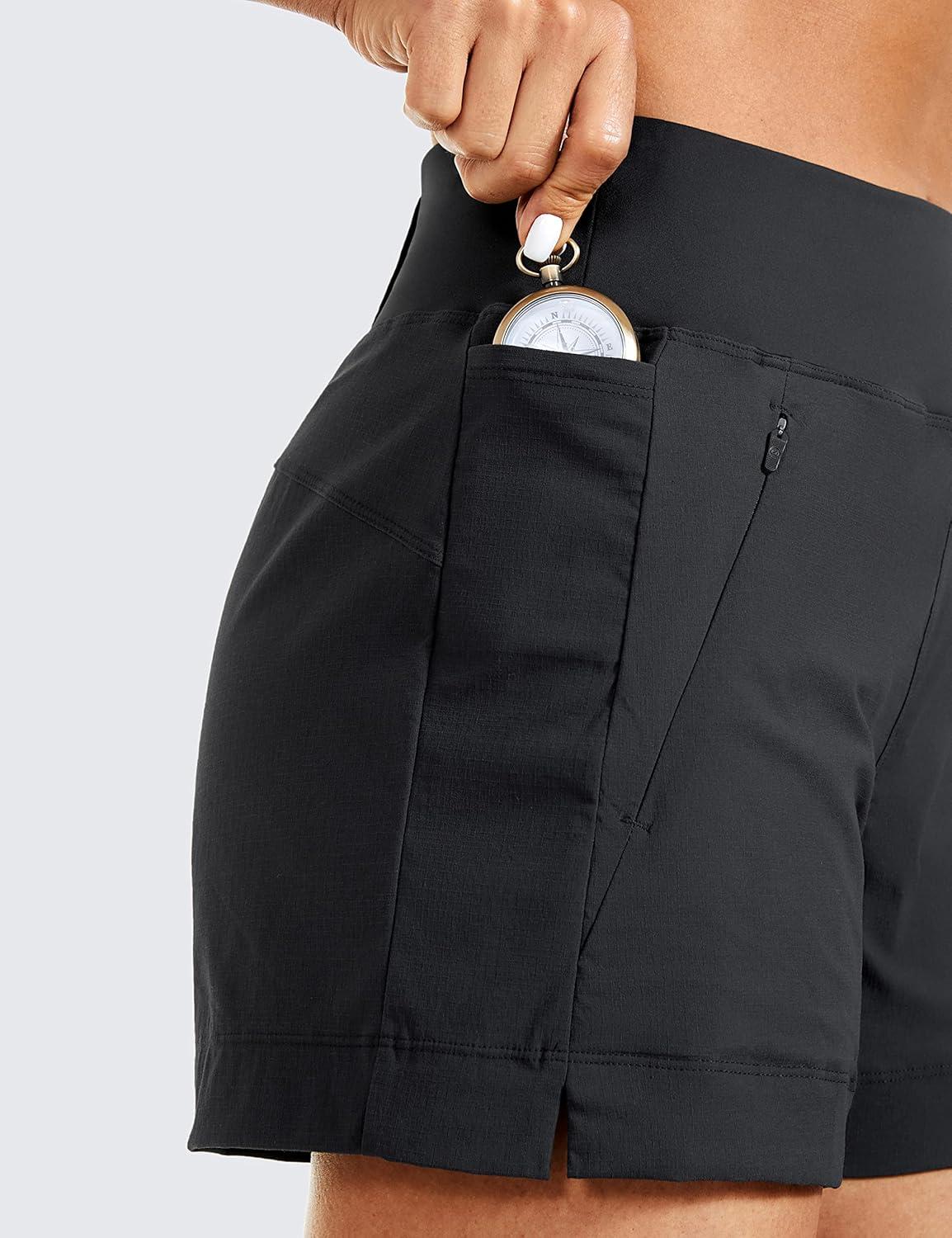 imageCRZ YOGA Womens Lightweight Mid Rise Hiking Shorts 4 Stretch for Athletic Summer Travel Outdoor Golf with Zip PocketsInk Gray